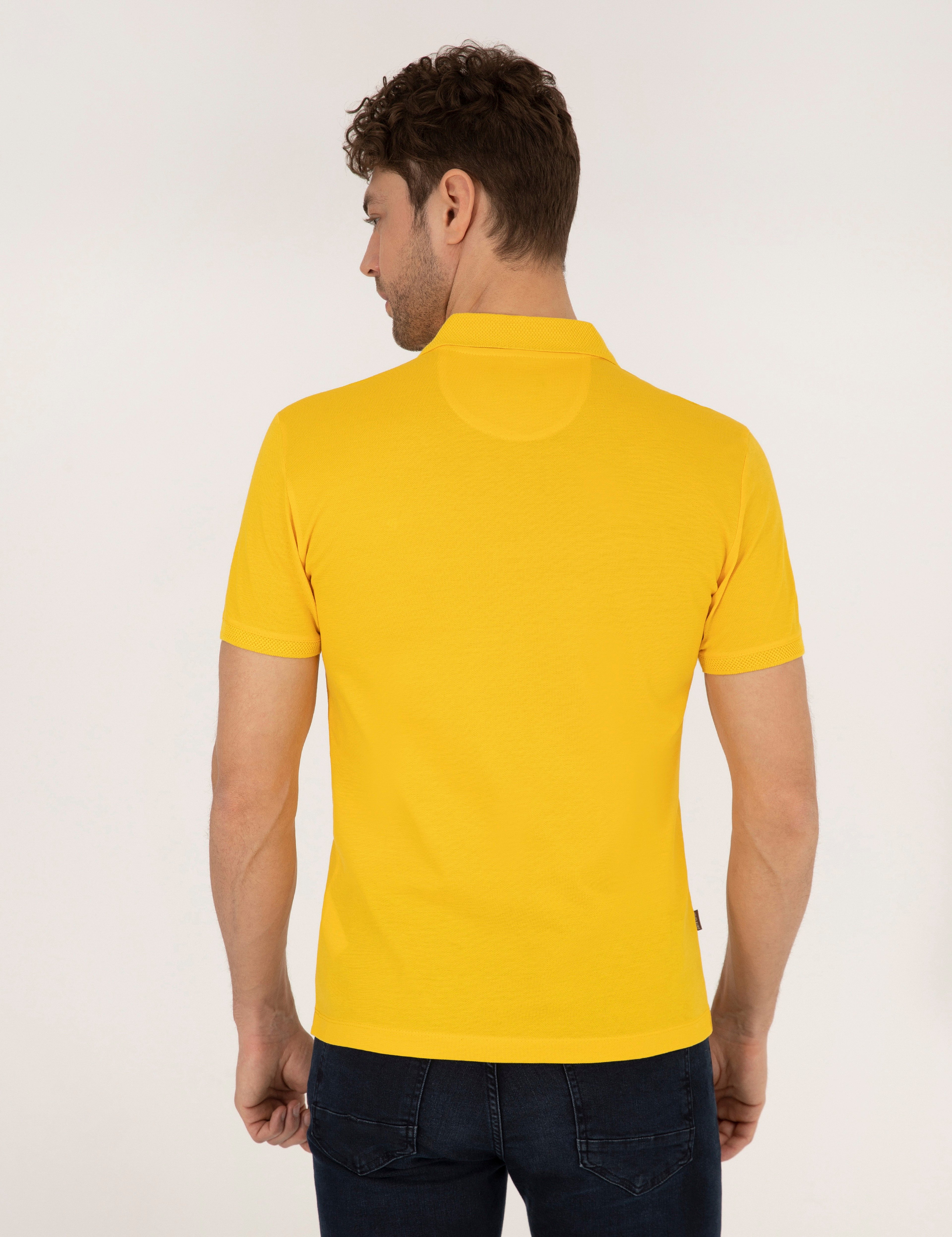 Sarı Slim Fit Polo Yaka Merserize Tişört - Image 5