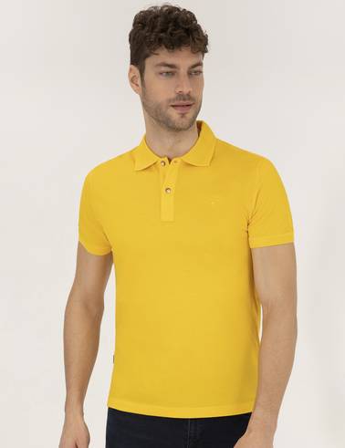 Sarı Slim Fit Polo Yaka Merserize Tişört