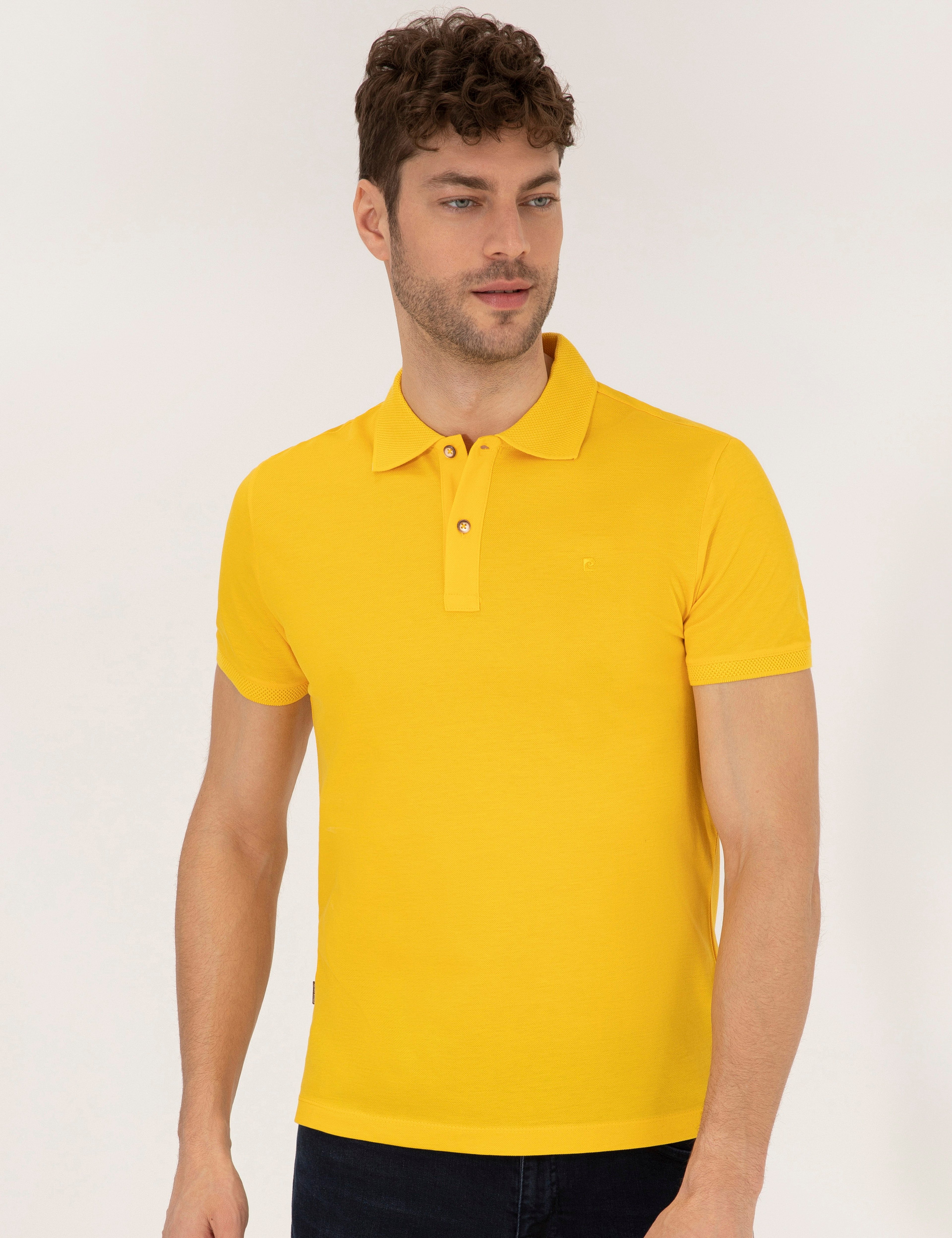 Sarı Slim Fit Polo Yaka Merserize Tişört - Image 1