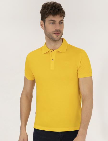 Sarı Slim Fit Polo Yaka Merserize Tişört - 50262665223