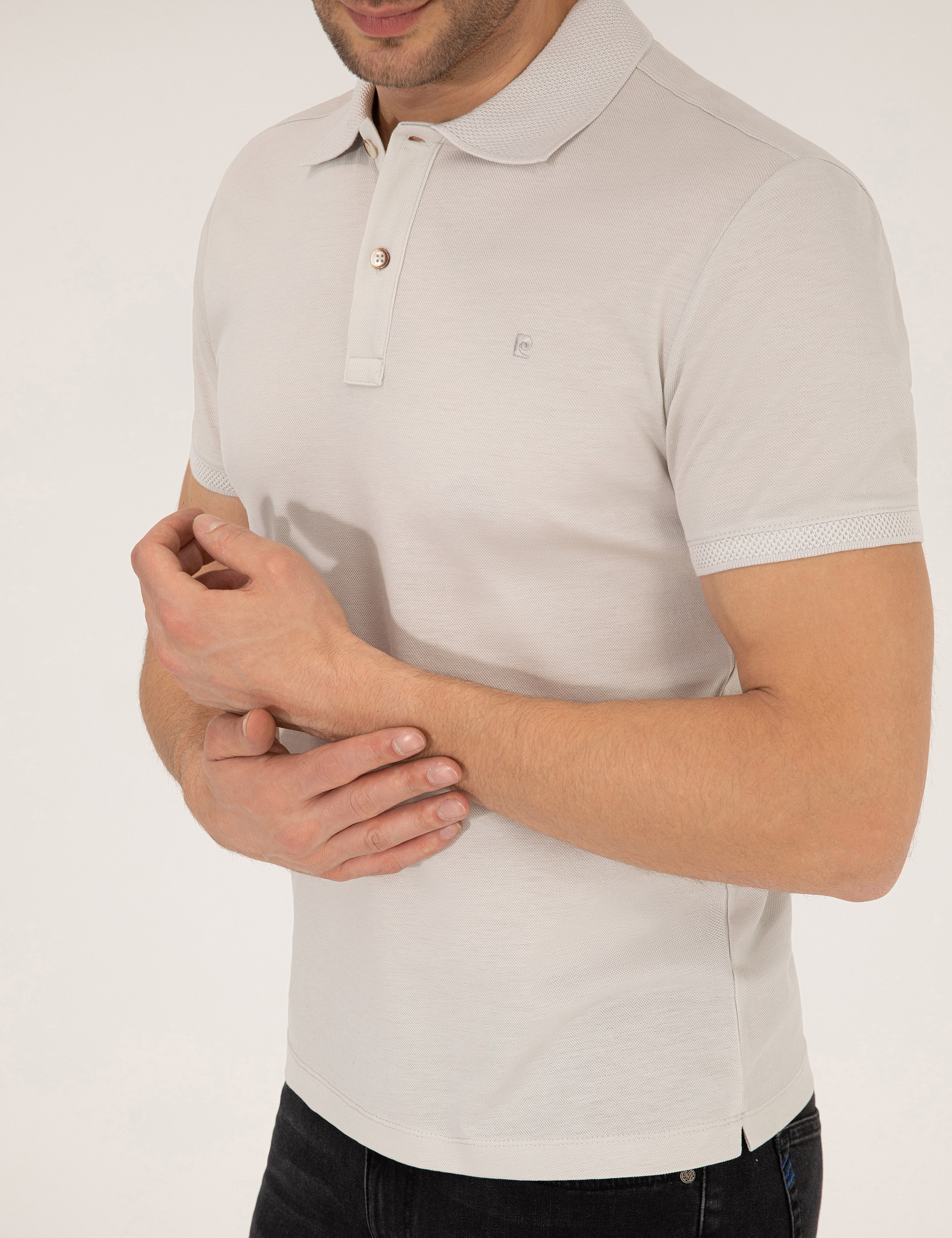 Açık Gri Slim Fit Polo Yaka Merserize Tişört - Image 6