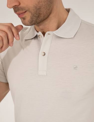 Açık Gri Slim Fit %100 Pamuk Düğmeli Polo Yaka Merserize Basic Tişört