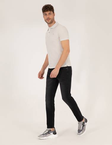 Açık Gri Slim Fit %100 Pamuk Düğmeli Polo Yaka Merserize Basic Tişört