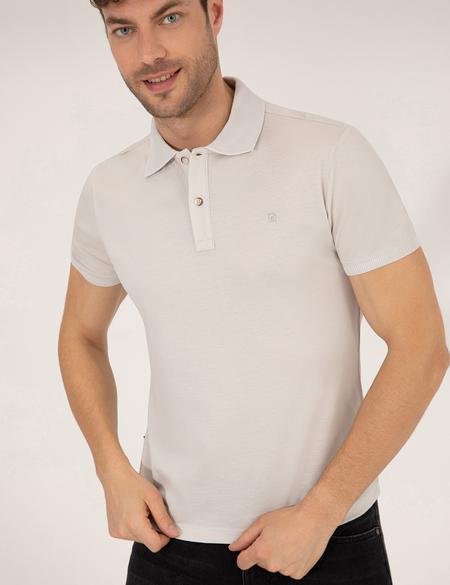 Açık Gri Slim Fit Polo Yaka Merserize Tişört - 50262665238