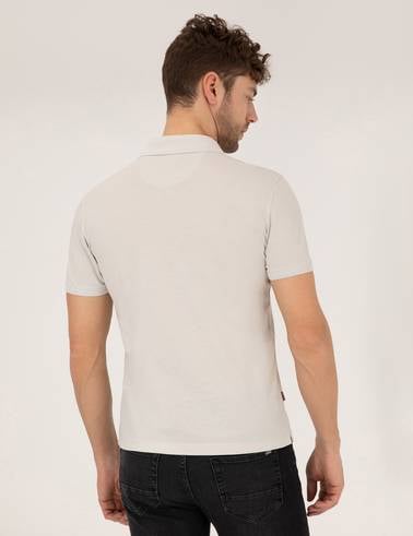 Açık Gri Slim Fit %100 Pamuk Düğmeli Polo Yaka Merserize Basic Tişört