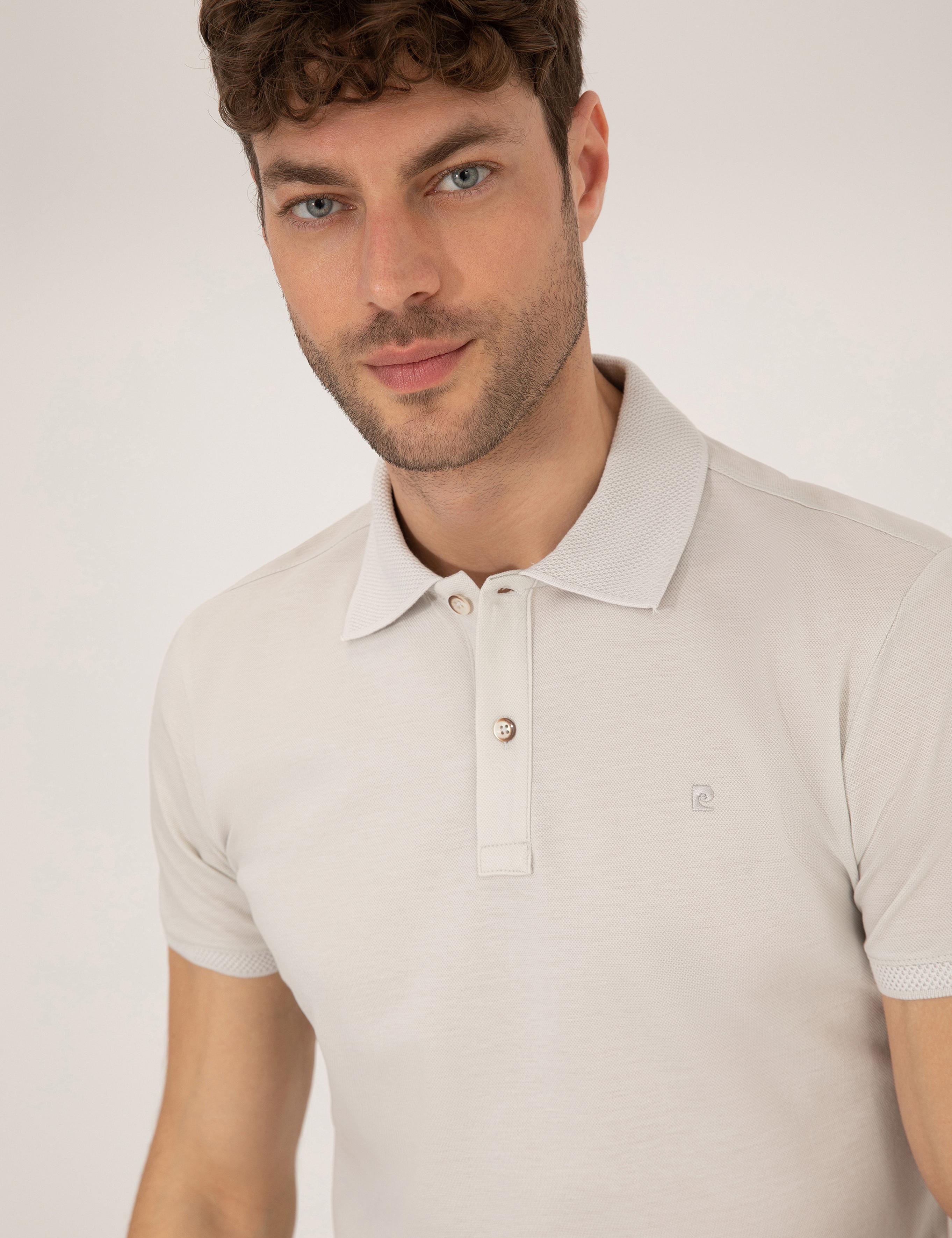 Açık Gri Slim Fit Polo Yaka Merserize Tişört