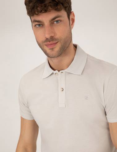 Açık Gri Slim Fit %100 Pamuk Düğmeli Polo Yaka Merserize Basic Tişört