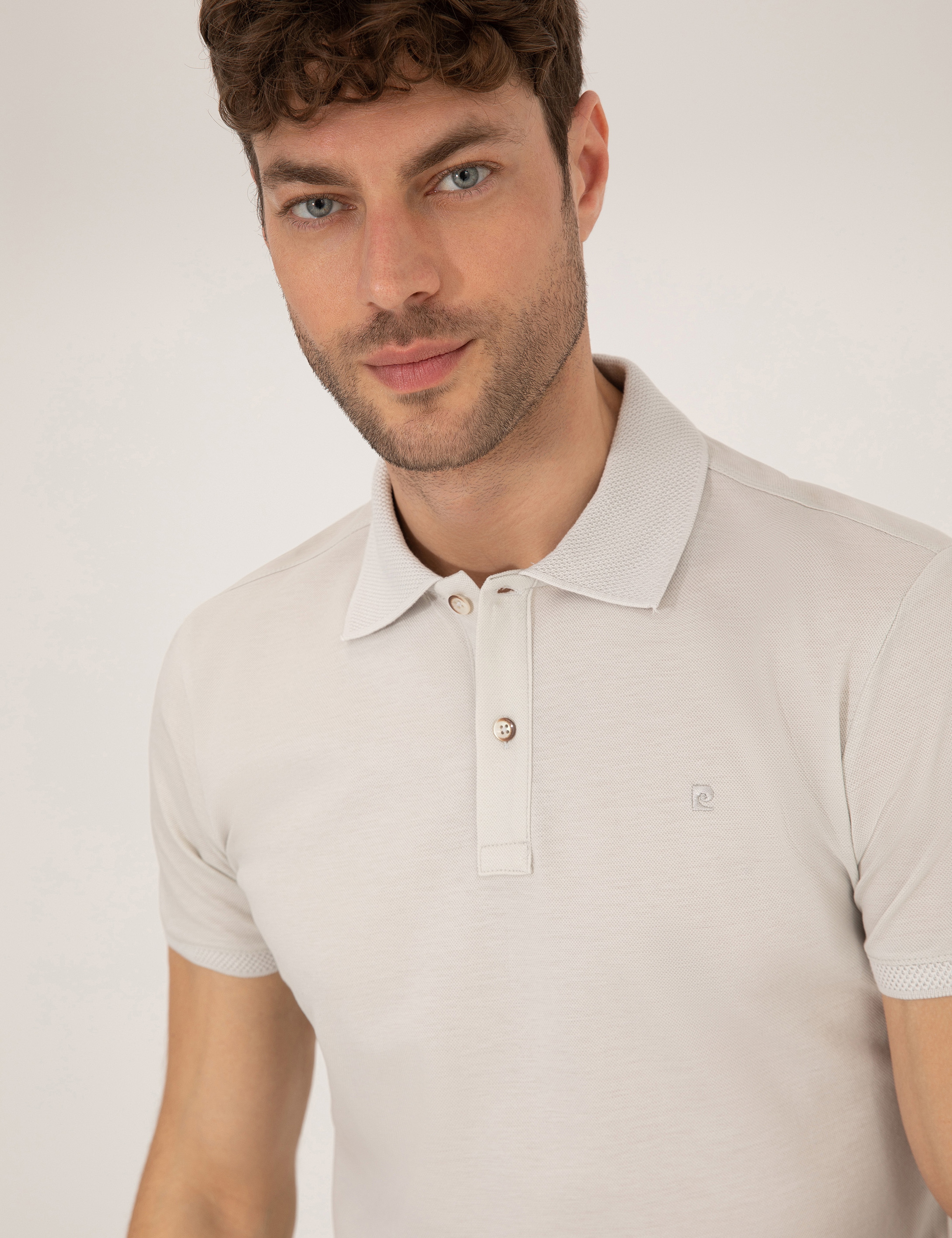 Açık Gri Slim Fit Polo Yaka Merserize Tişört - Image 2