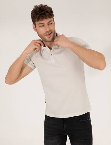 Açık Gri Slim Fit %100 Pamuk Düğmeli Polo Yaka Merserize Basic Tişört