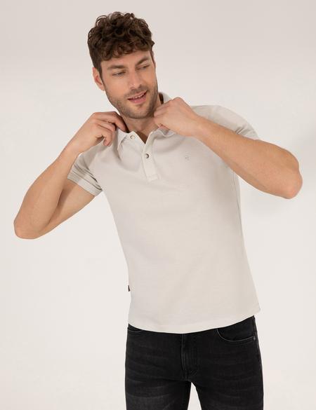 Açık Gri Slim Fit Polo Yaka Merserize Tişört - 50262665238
