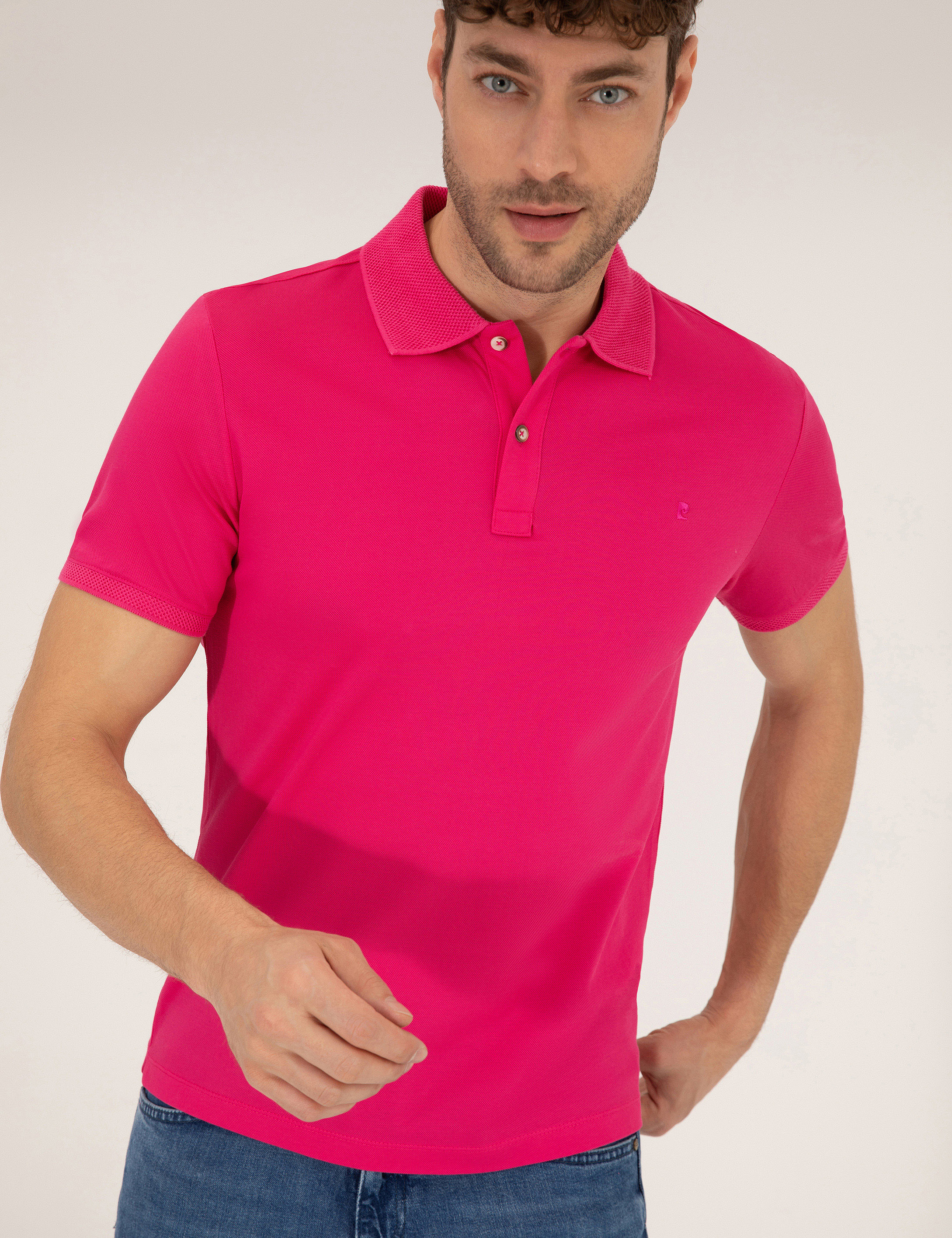 Pierre Cardin Pembe Slim Fit %100 Pamuk Düğmeli Polo Yaka Merserize Basic Tişört görsel 3