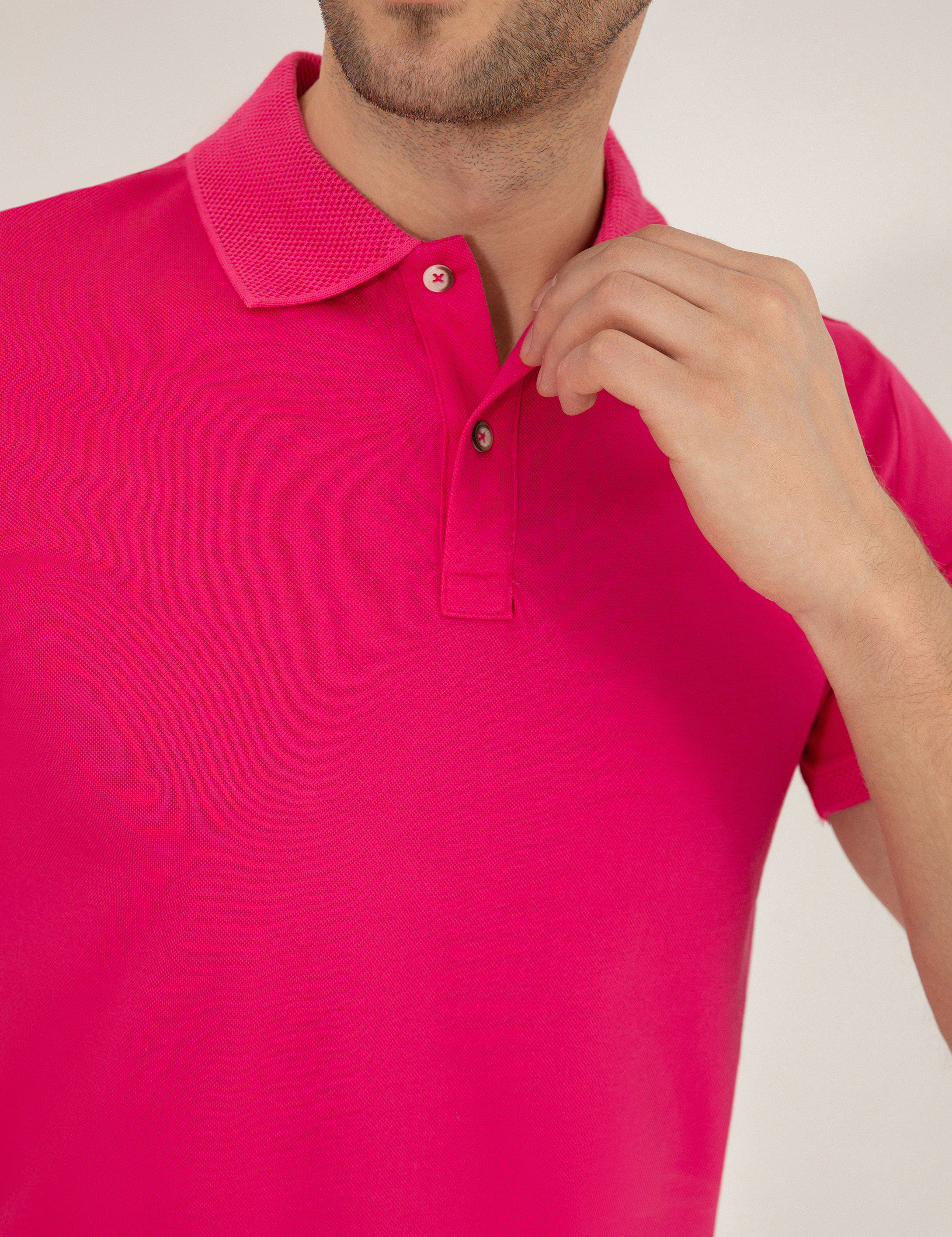 Pierre Cardin Pembe Slim Fit %100 Pamuk Düğmeli Polo Yaka Merserize Basic Tişört görsel 7