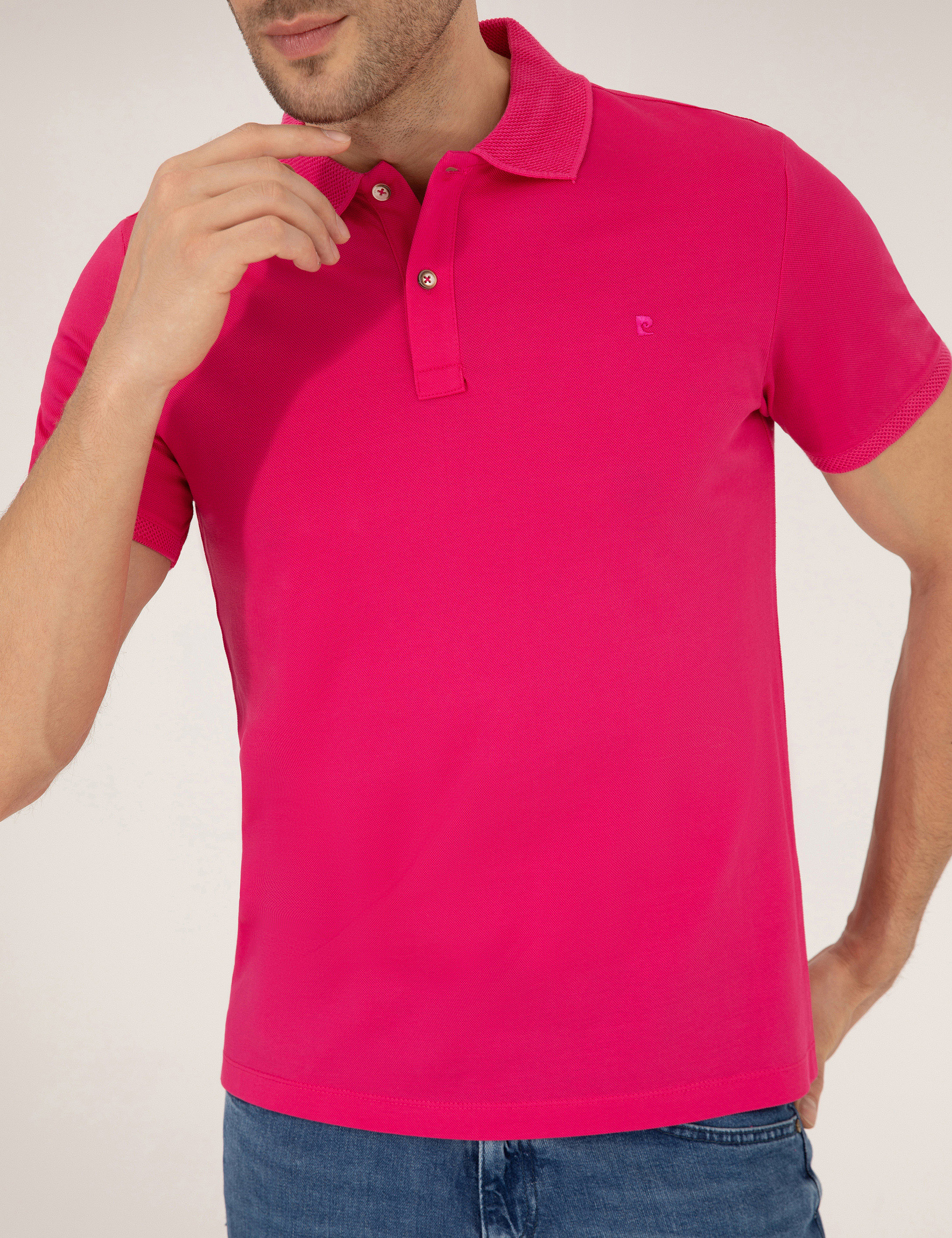 Pierre Cardin Pembe Slim Fit %100 Pamuk Düğmeli Polo Yaka Merserize Basic Tişört görsel 6