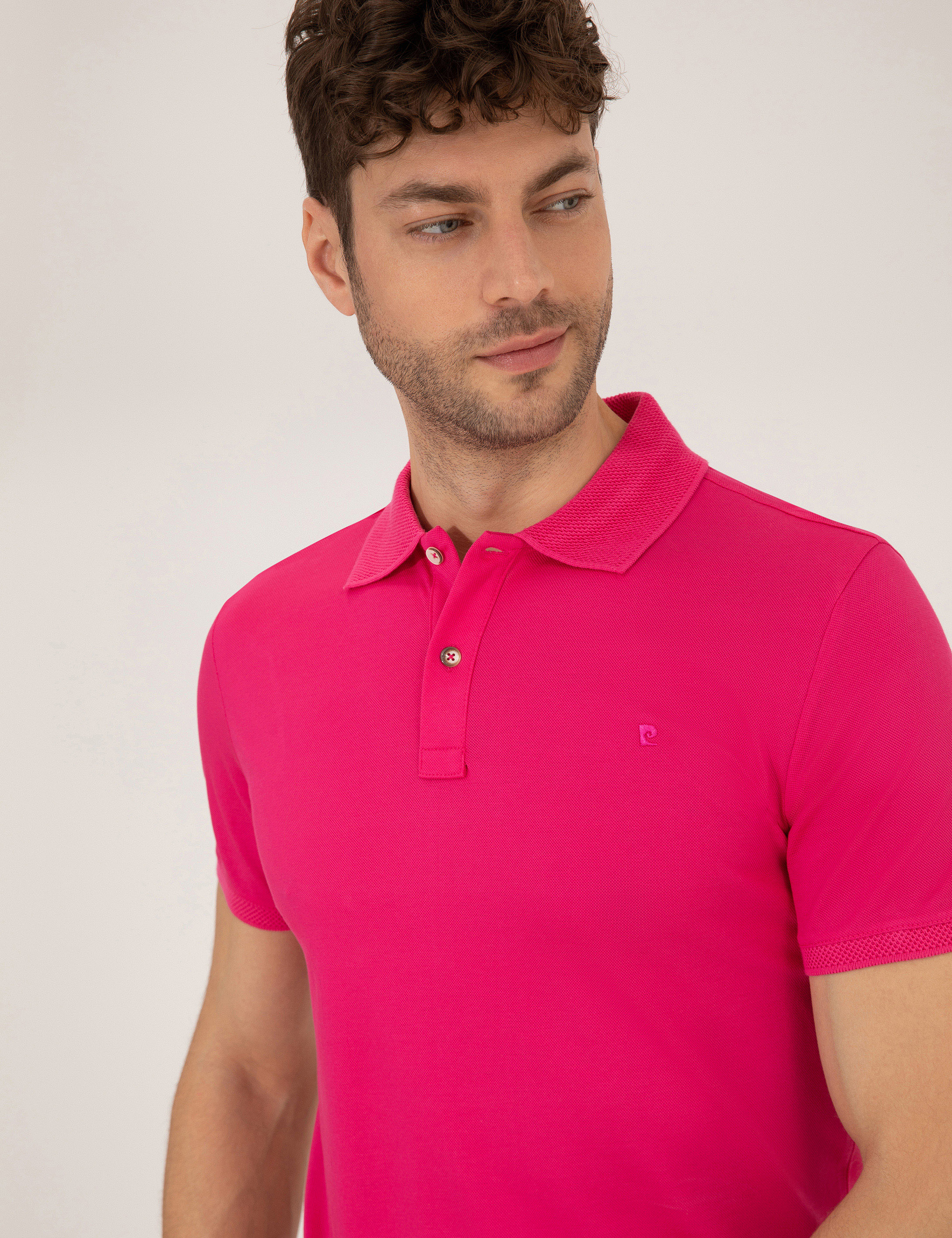 Pierre Cardin Pembe Slim Fit %100 Pamuk Düğmeli Polo Yaka Merserize Basic Tişört görsel 2