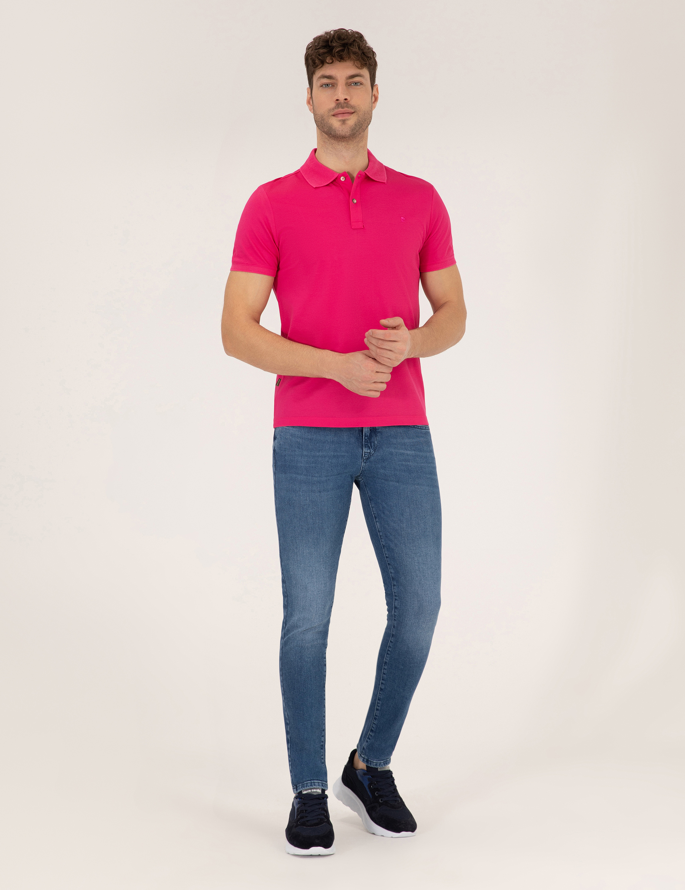 Pierre Cardin Pembe Slim Fit %100 Pamuk Düğmeli Polo Yaka Merserize Basic Tişört görsel 4