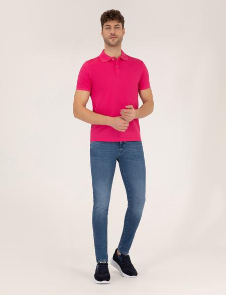 Pembe Slim Fit Polo Yaka Merserize Tişört - 50262665268
