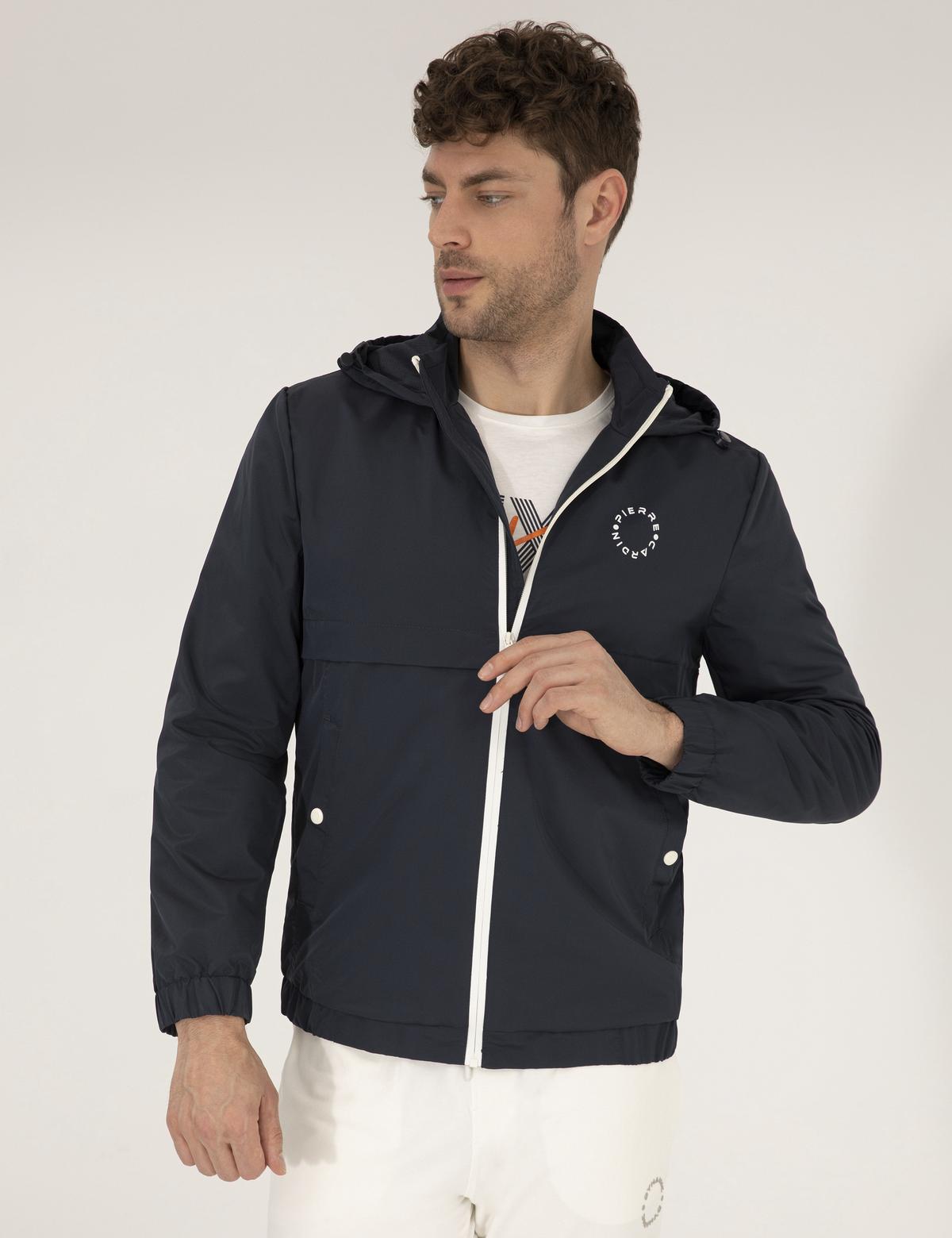 Lacivert Kapüşonlu Spor Mont