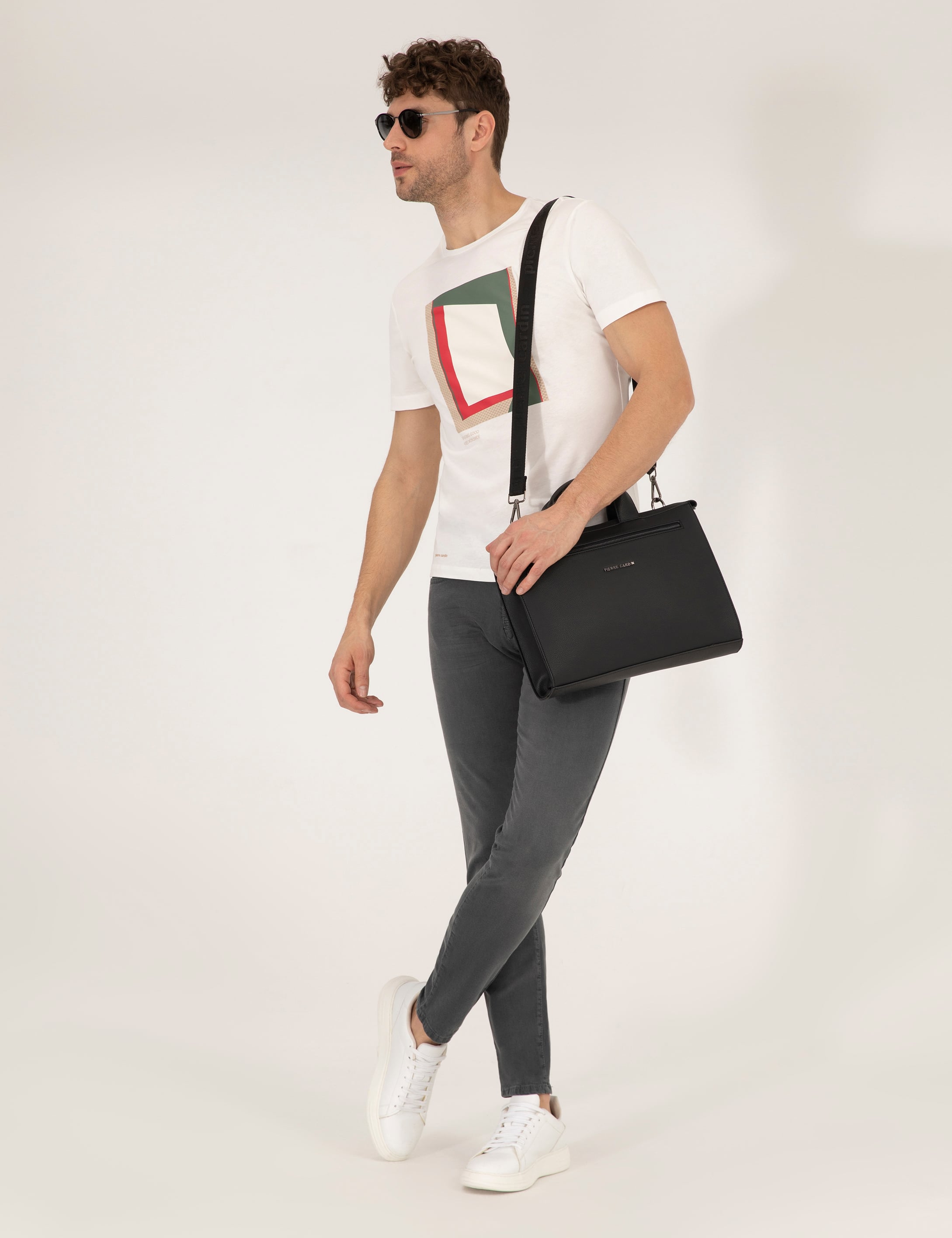 Pierre Cardin Ekru Slim Fit Baskılı Bisiklet Yaka Tişört görsel 4