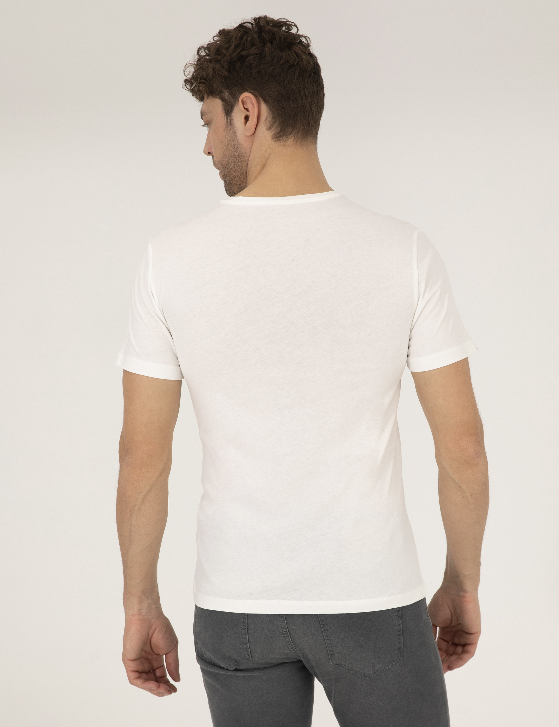 Pierre Cardin Ekru Slim Fit Baskılı Bisiklet Yaka Tişört görsel 5