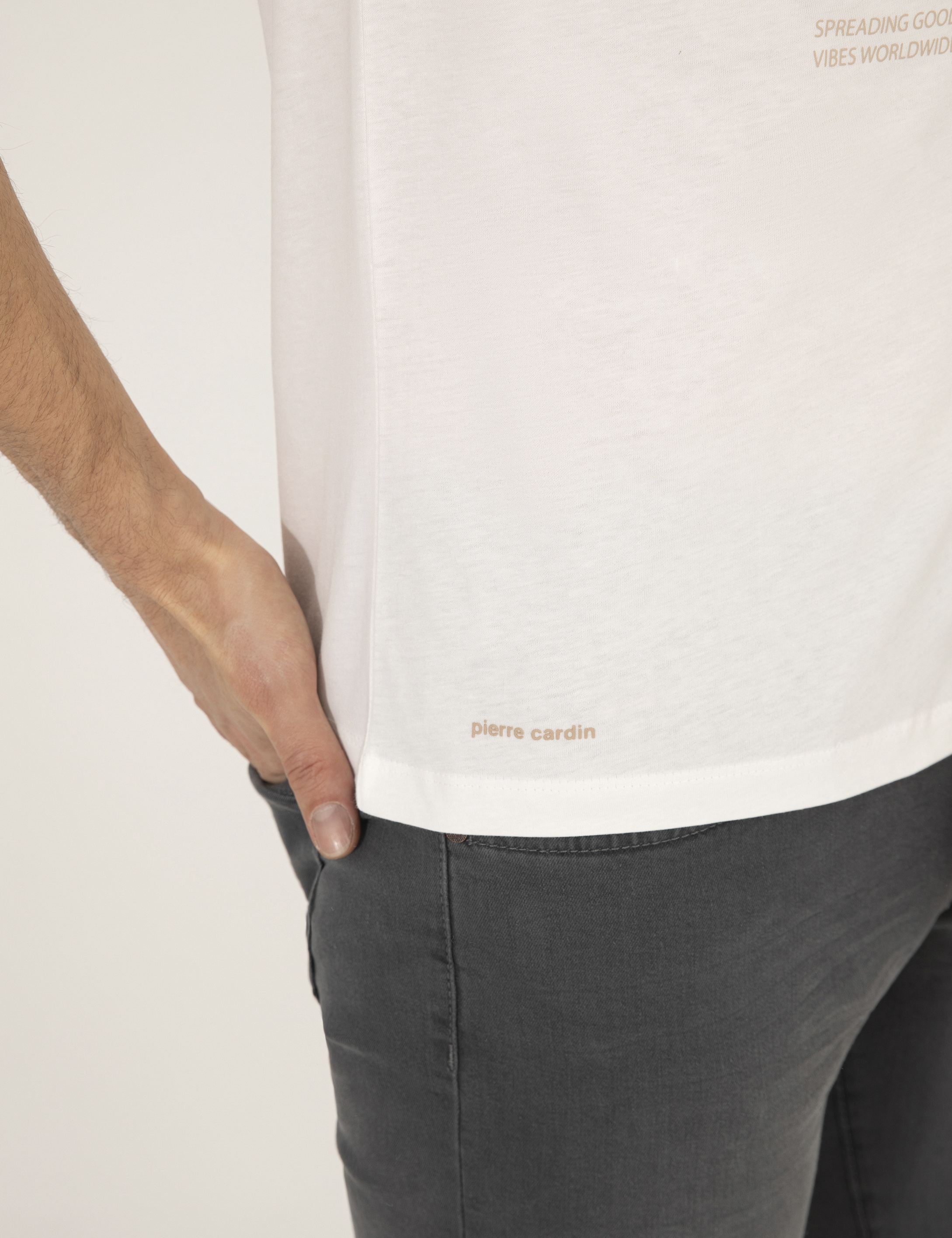 Pierre Cardin Ekru Slim Fit Baskılı Bisiklet Yaka Tişört görsel 7