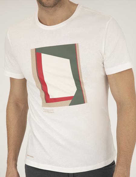 Ekru Slim Fit Baskılı Bisiklet Yaka Tişört - 50263922023