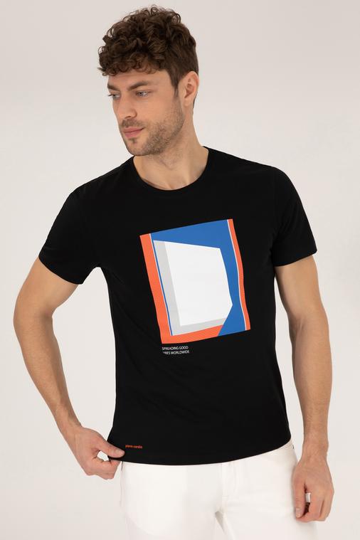 Siyah Baskılı Bisiklet Yaka Tişört