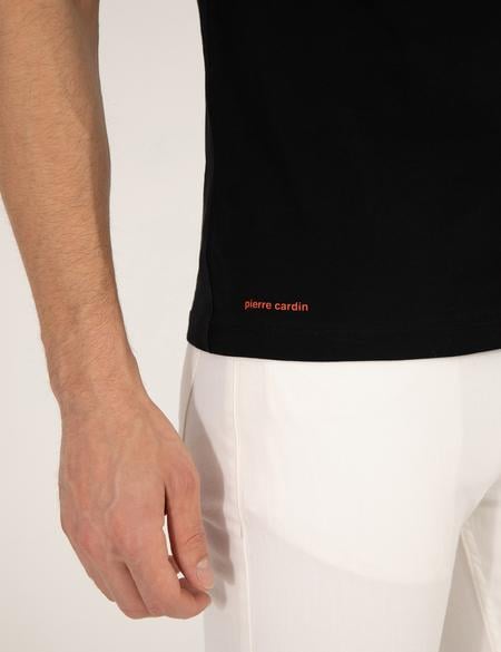 Siyah Baskılı Bisiklet Yaka Tişört - 50263922033