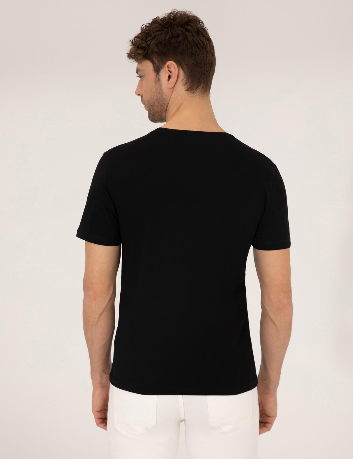 Siyah Baskılı Bisiklet Yaka Tişört - 50263922033