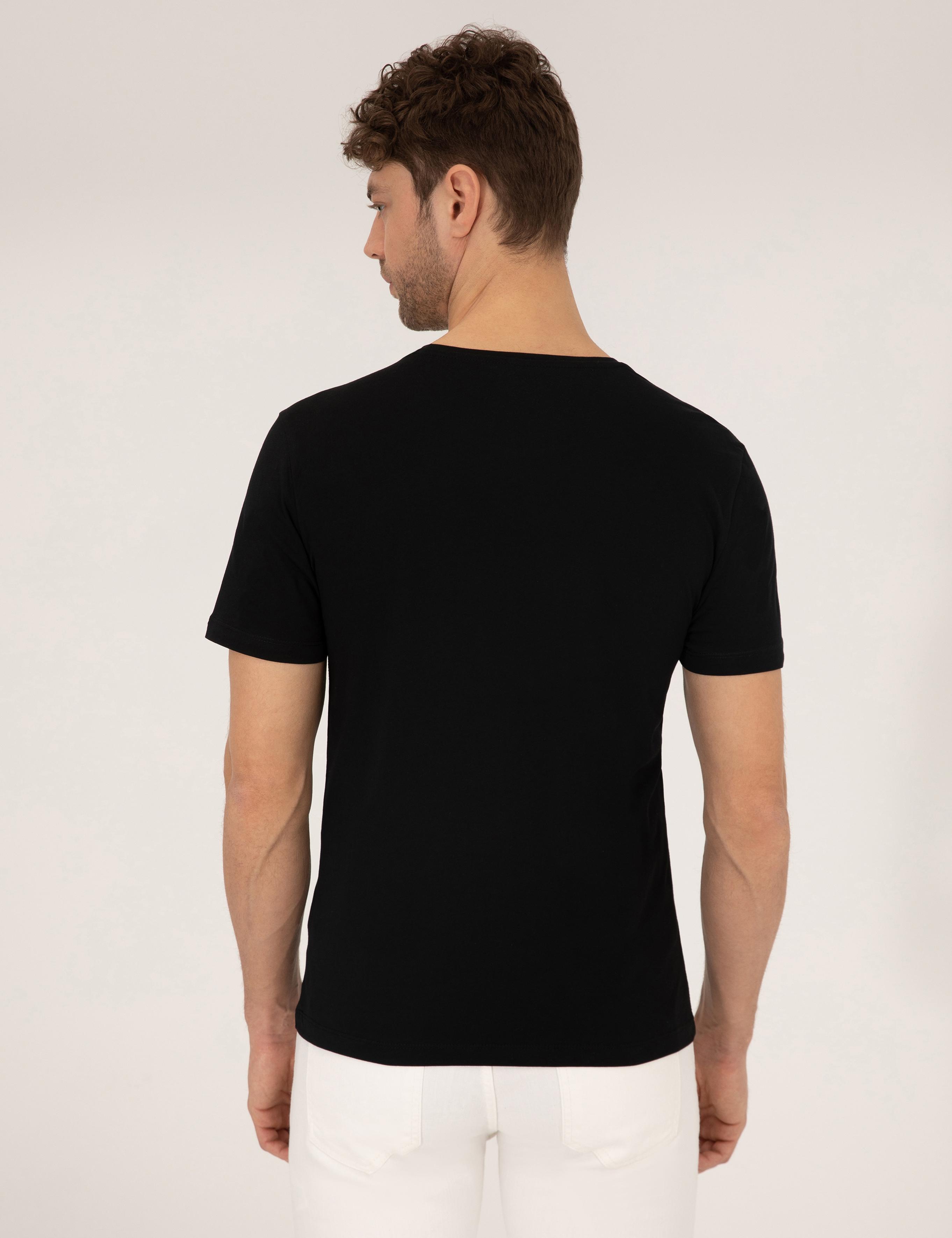 Siyah Baskılı Bisiklet Yaka Tişört