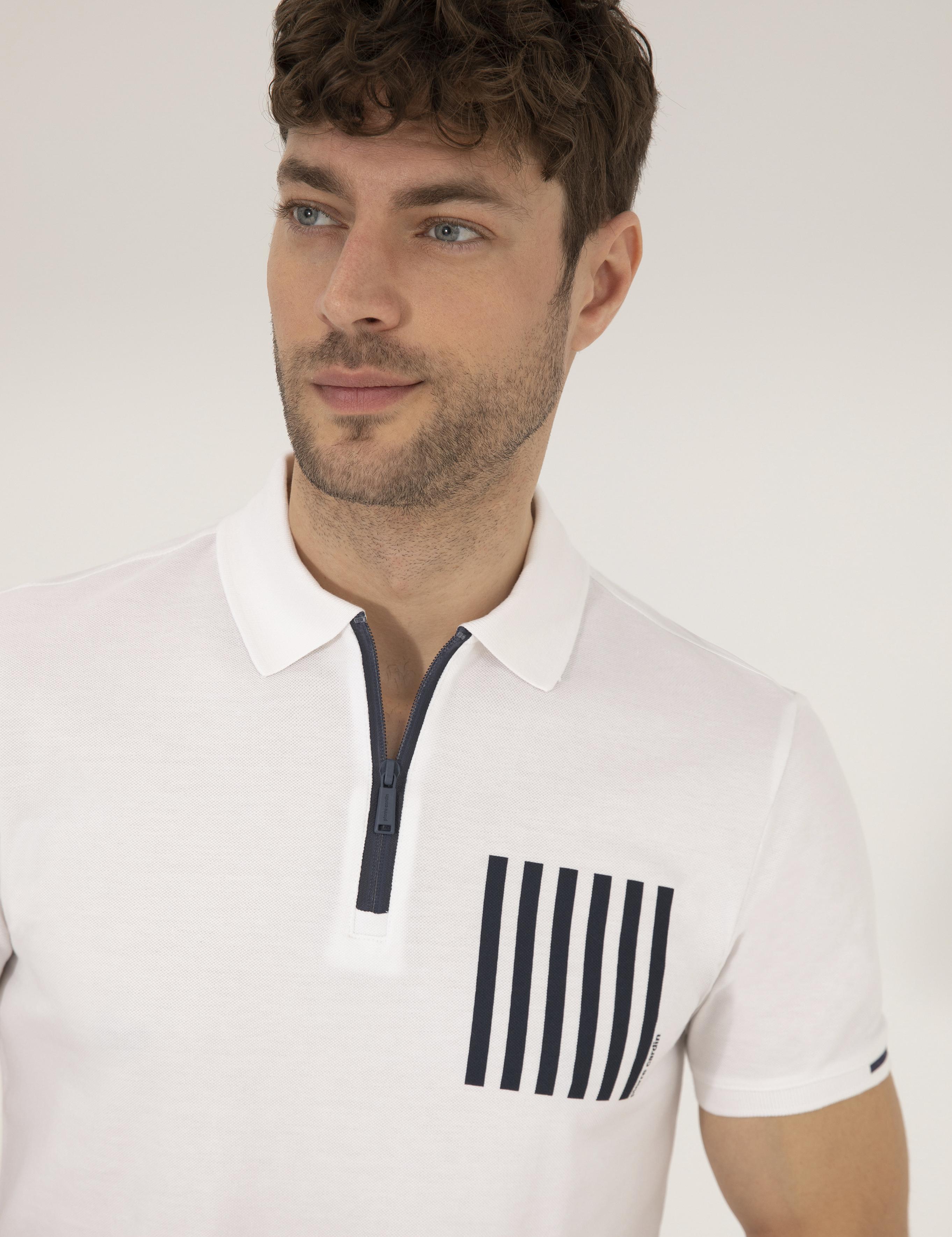 Beyaz Slim Fit Fermuarlı Polo Yaka Tişört