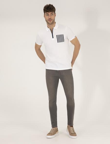 Beyaz Slim Fit Fermuarlı Polo Yaka Tişört - 50263932028