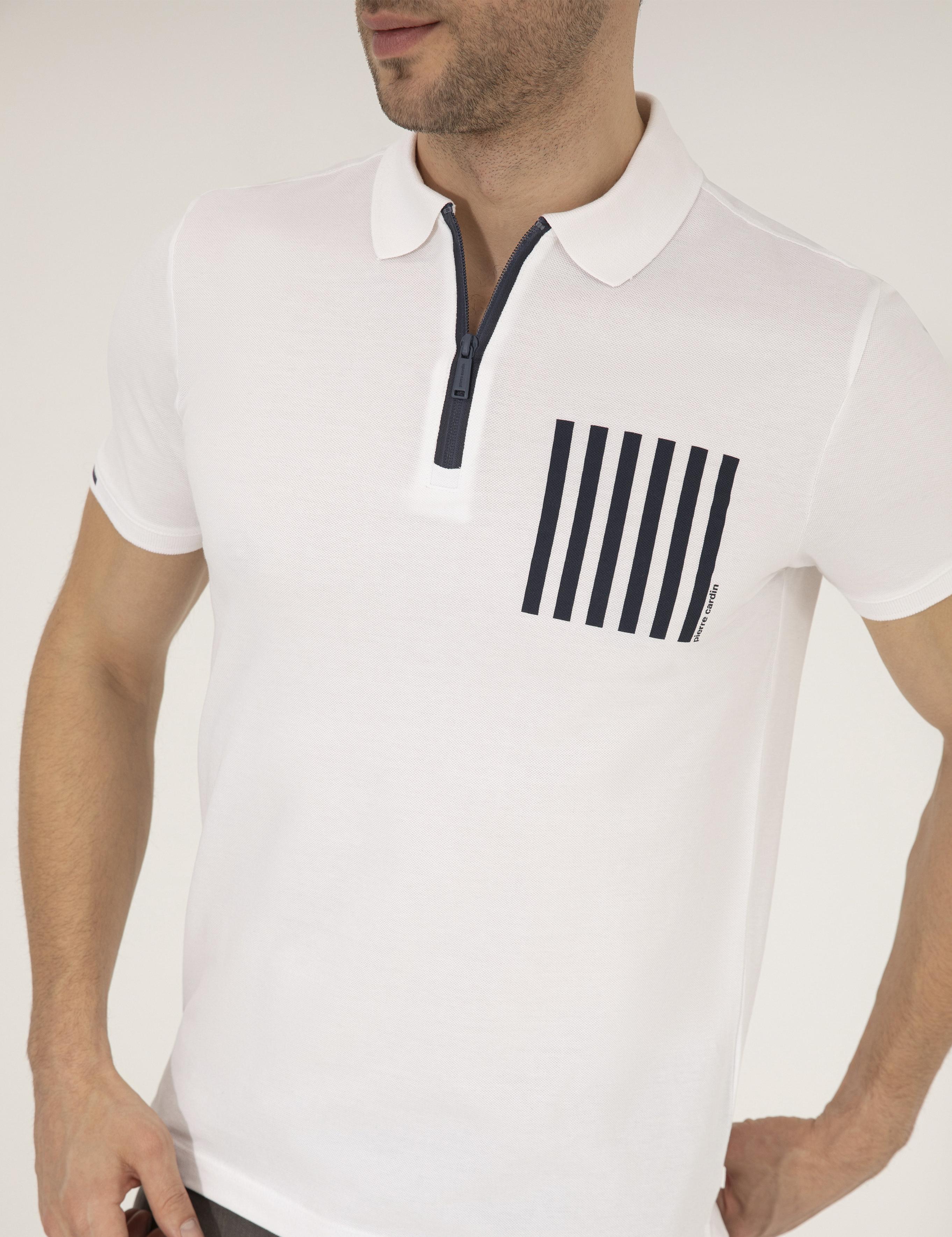 Beyaz Slim Fit Fermuarlı Polo Yaka Tişört