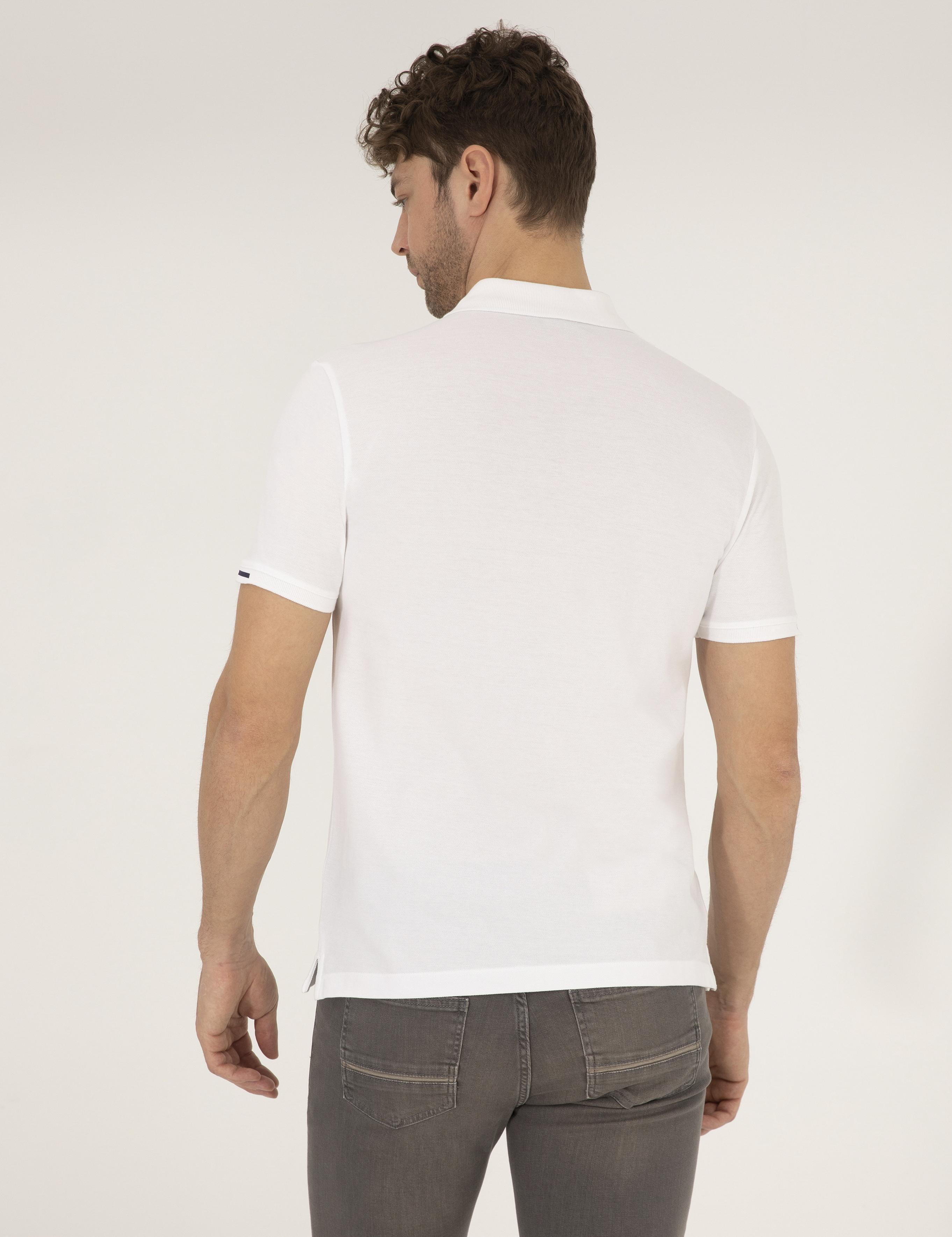 Beyaz Slim Fit Fermuarlı Polo Yaka Tişört