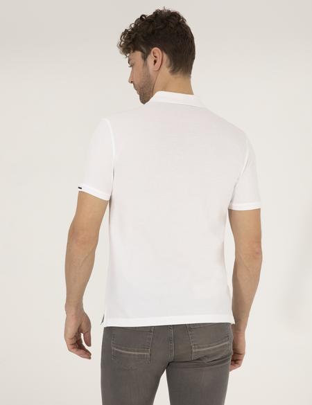 Beyaz Slim Fit Fermuarlı Polo Yaka Tişört - 50263932028