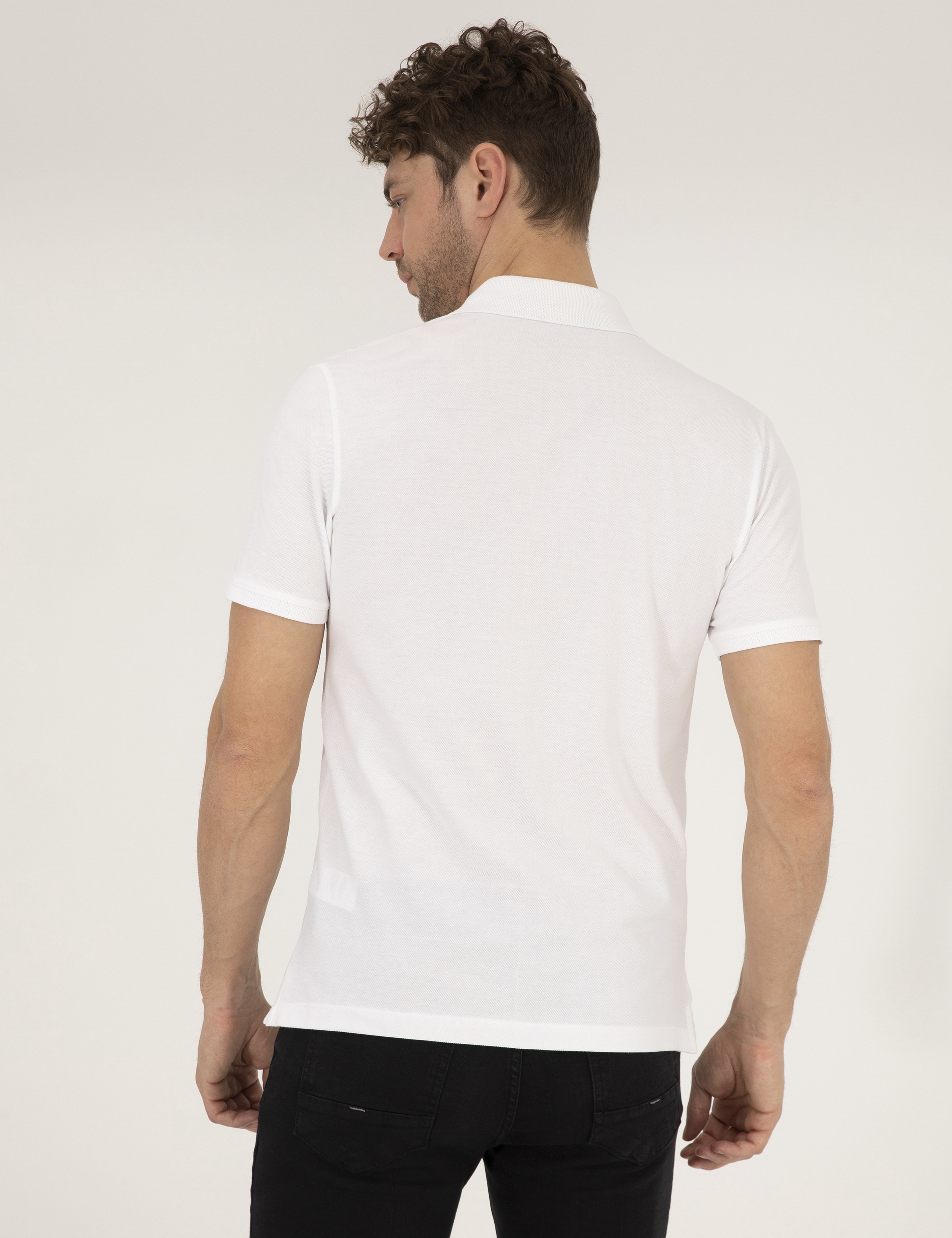 Beyaz Slim Fit Fermuarlı Polo Yaka Tişört - Image 5