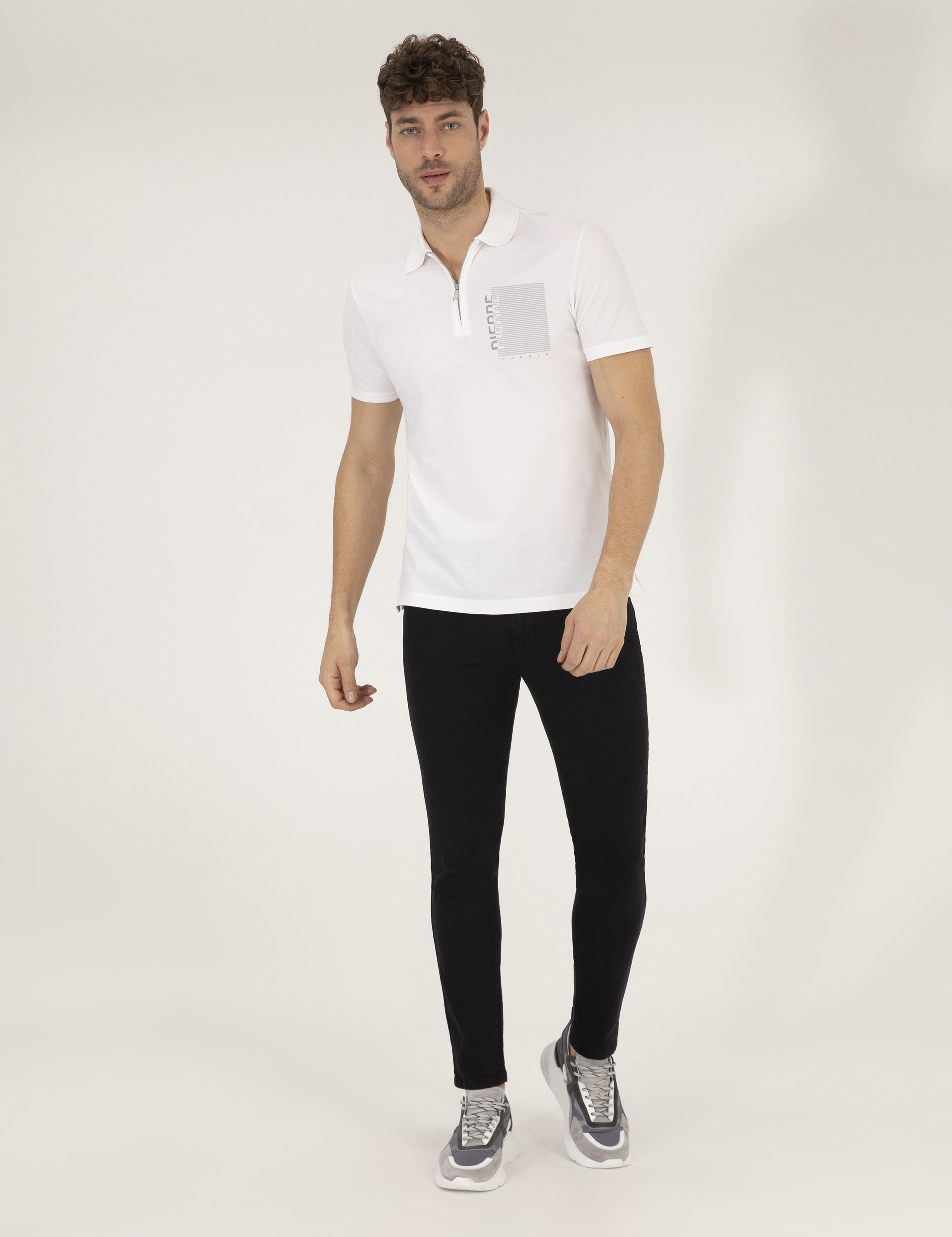 Beyaz Slim Fit Fermuarlı Polo Yaka Tişört - Image 4