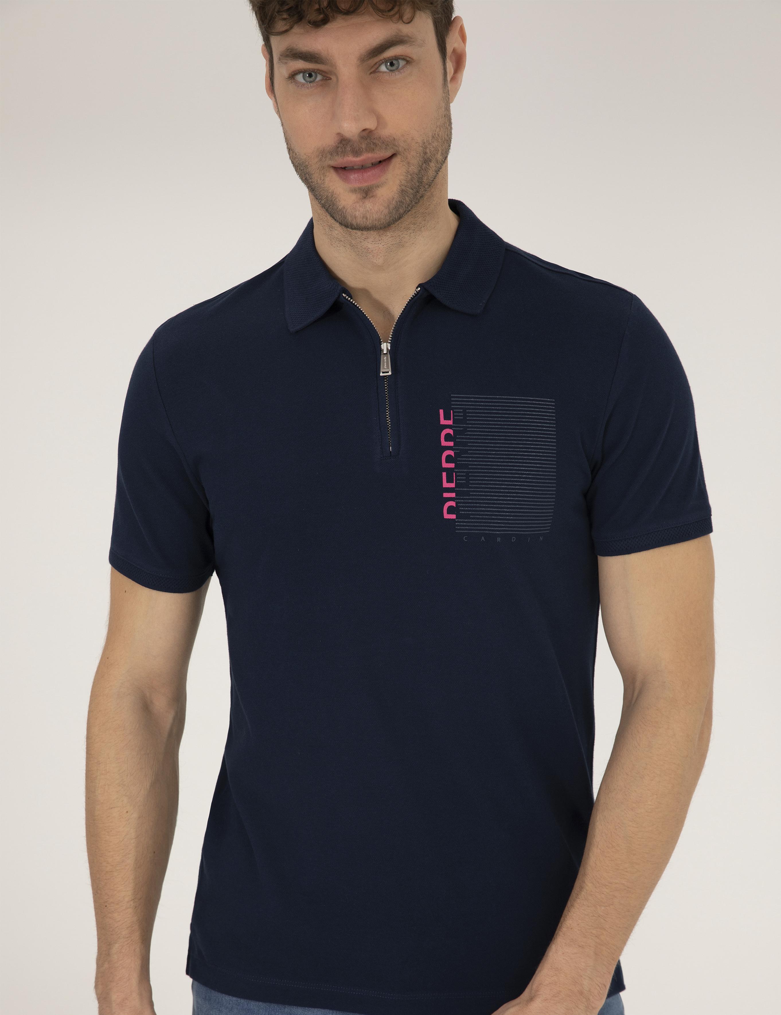 Lacivert Slim Fit Fermuarlı Polo Yaka Tişört