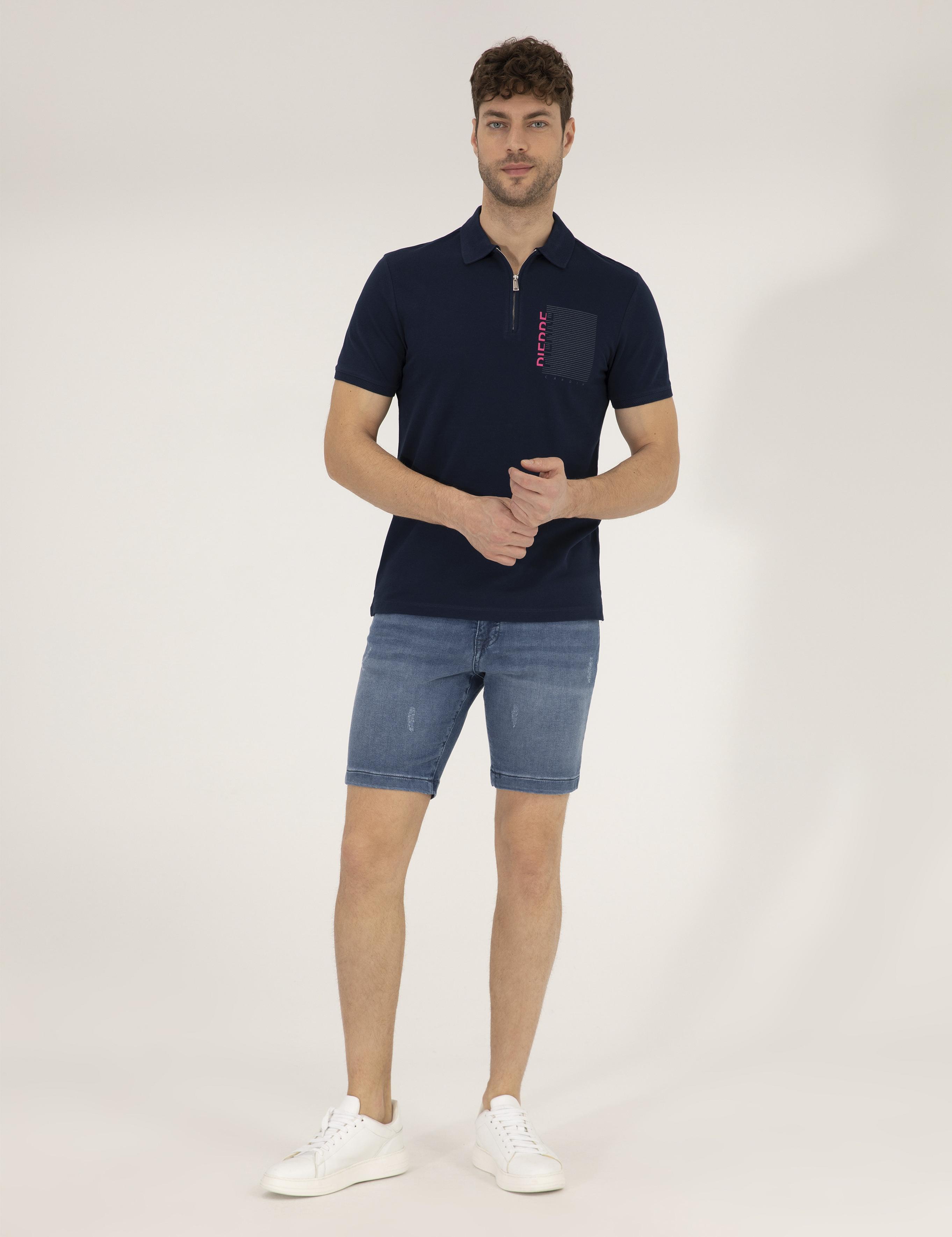 Lacivert Slim Fit Fermuarlı Polo Yaka Tişört