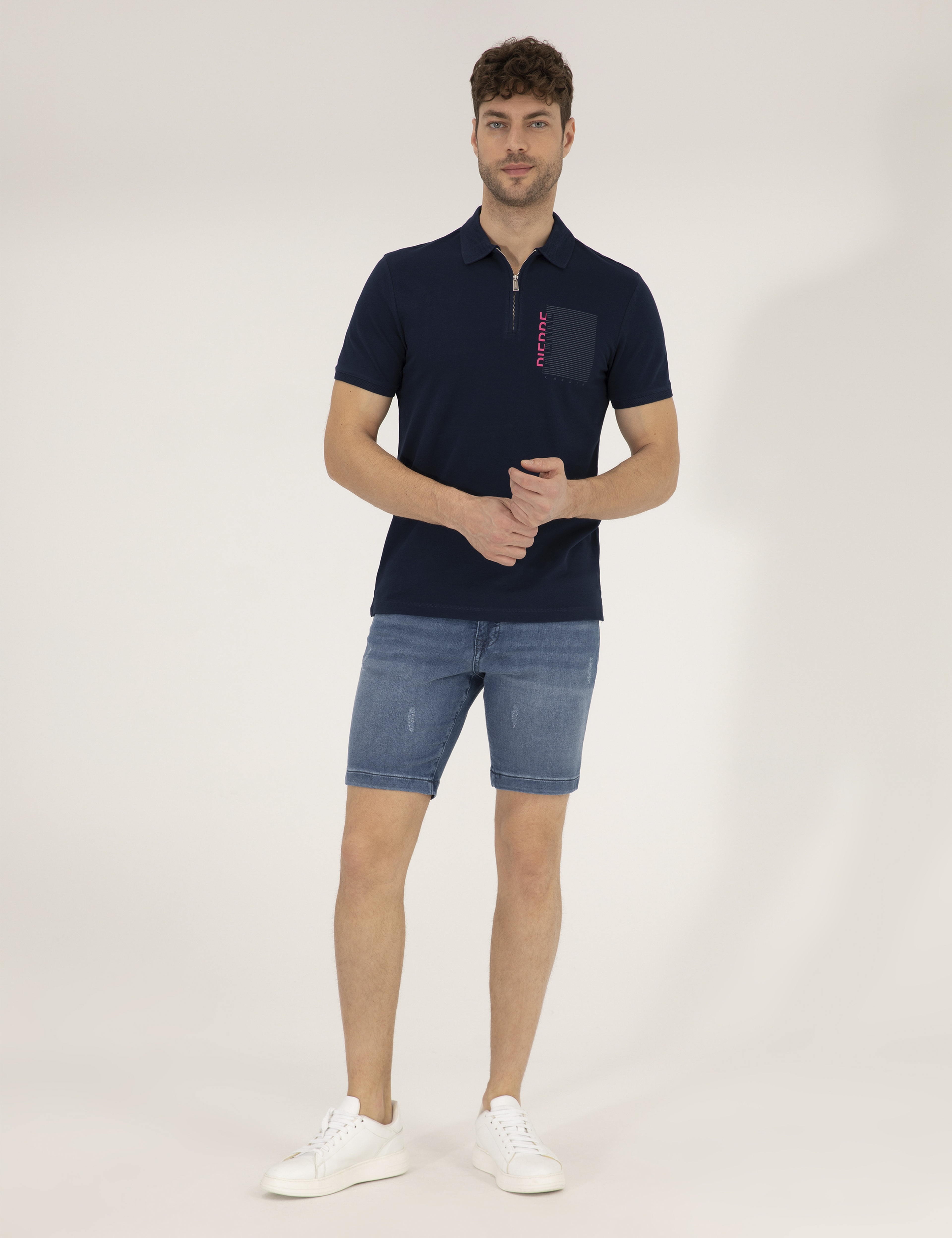Lacivert Slim Fit Fermuarlı Polo Yaka Tişört - Image 4