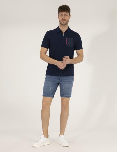 Lacivert Slim Fit Fermuarlı Polo Yaka Tişört - 50264570056