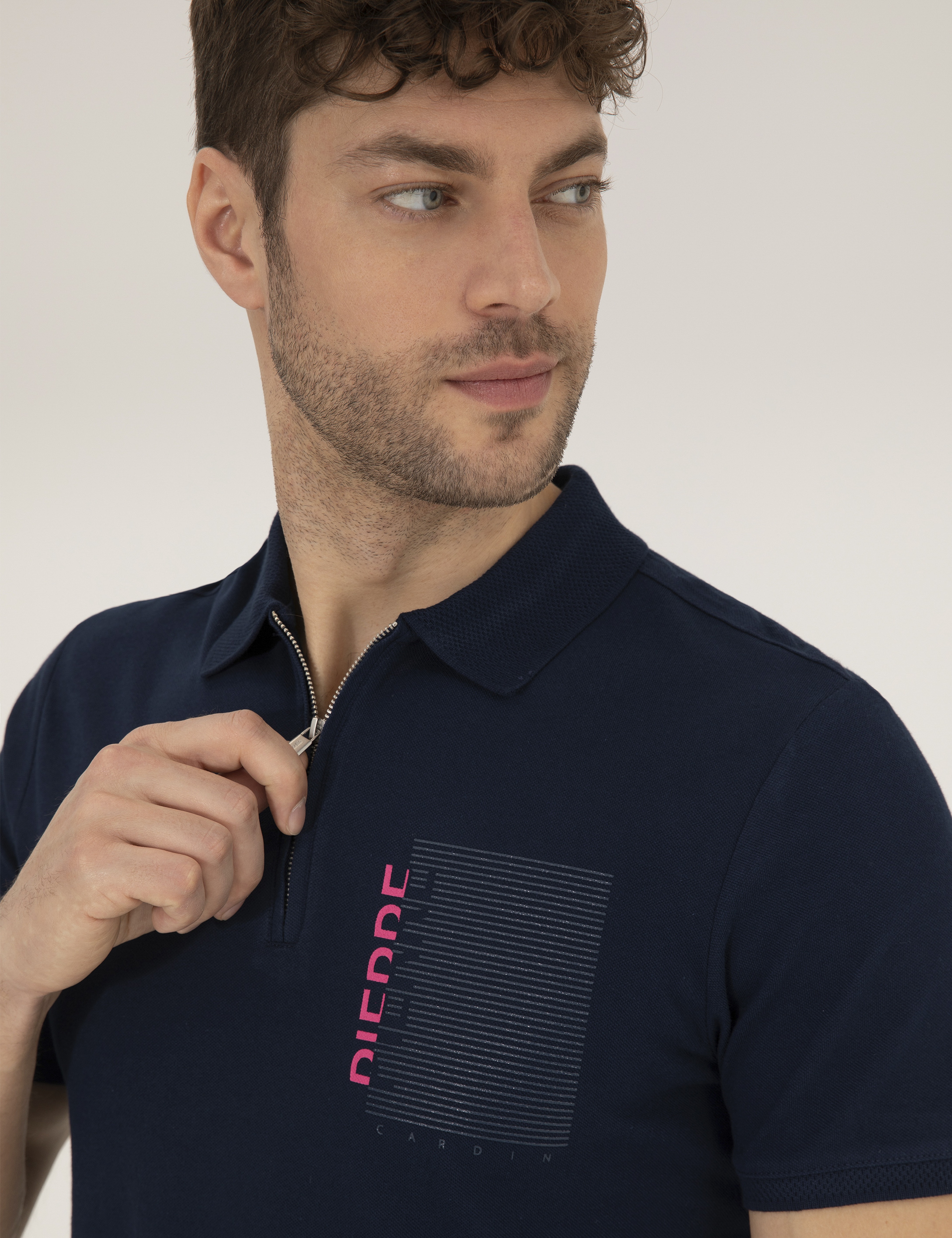 Lacivert Slim Fit Fermuarlı Polo Yaka Tişört - Image 2