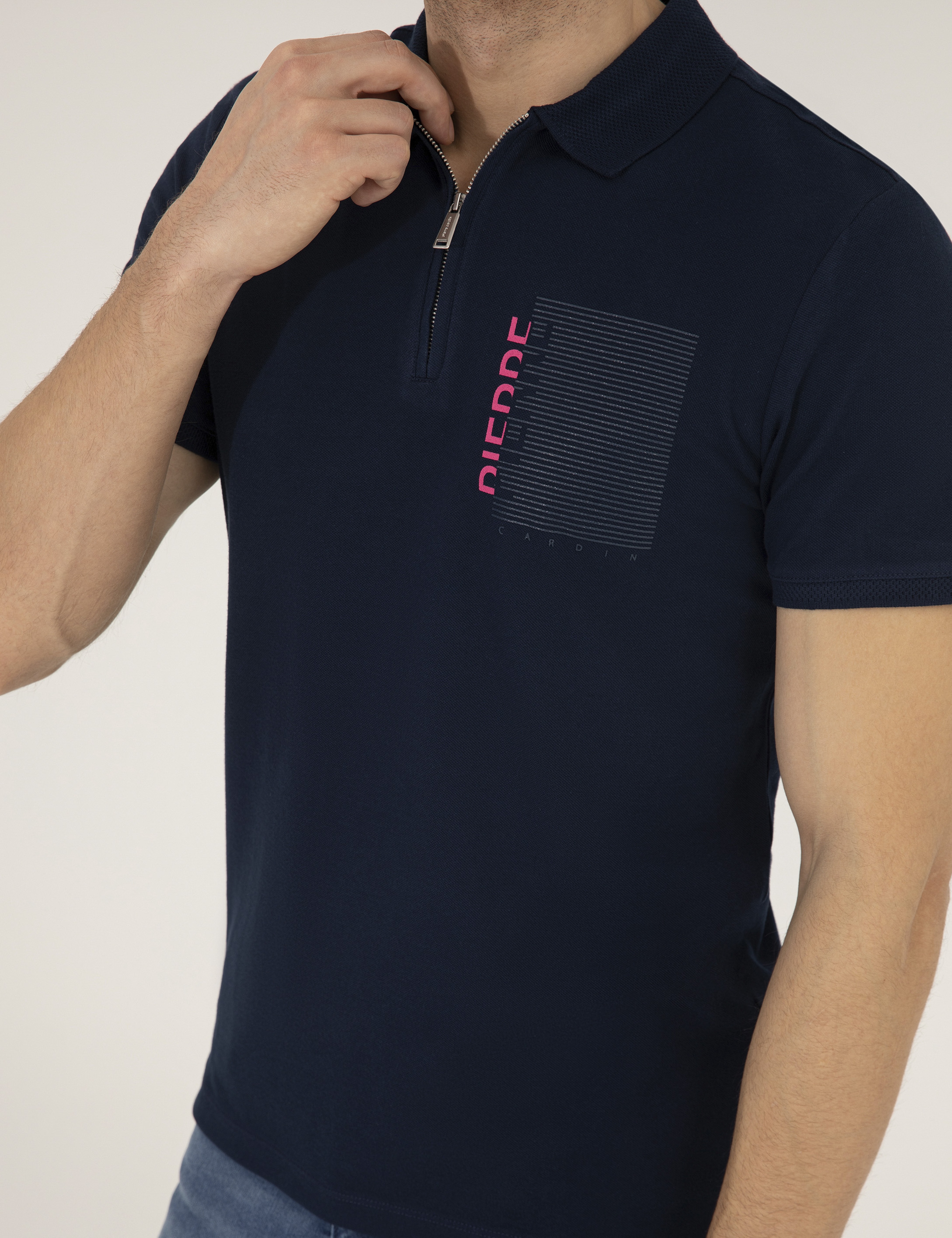 Lacivert Slim Fit Fermuarlı Polo Yaka Tişört