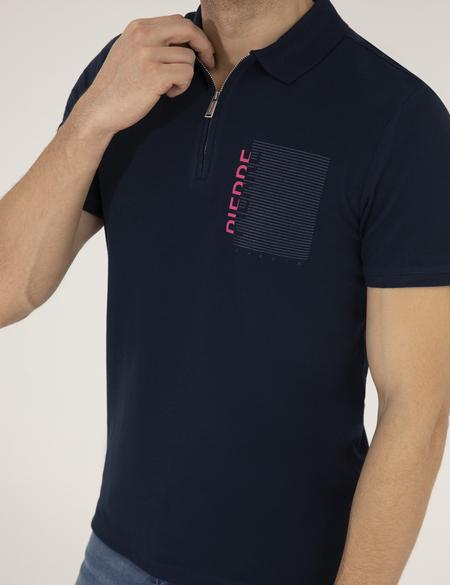 Lacivert Slim Fit Fermuarlı Polo Yaka Tişört - 50264570056