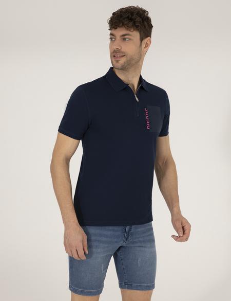 Lacivert Slim Fit Fermuarlı Polo Yaka Tişört - 50264570056