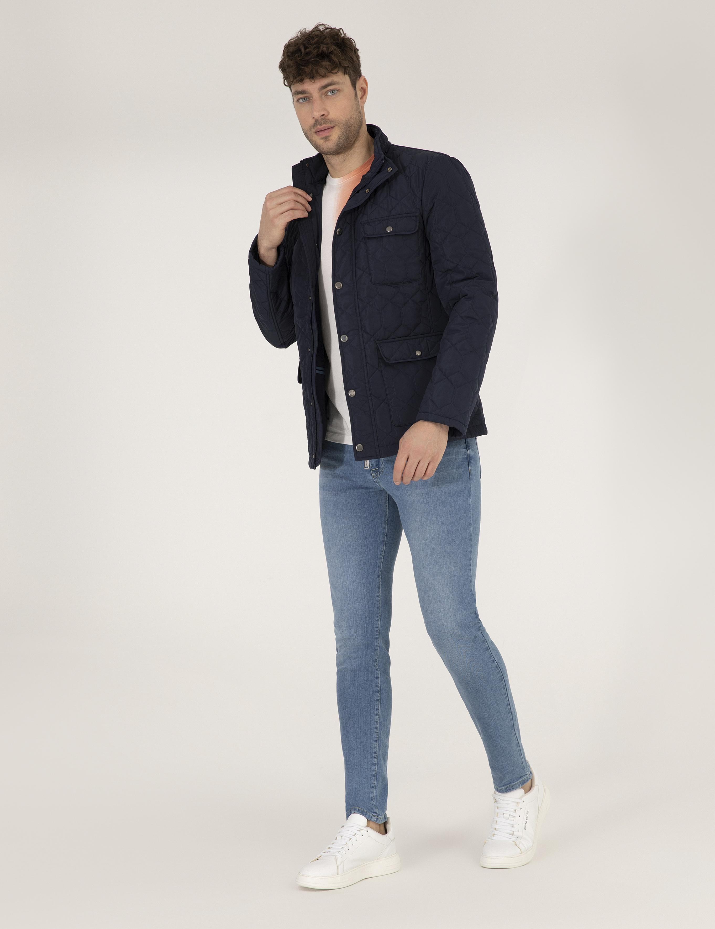 Lacivert Kapitoneli Mevsimlik Mont