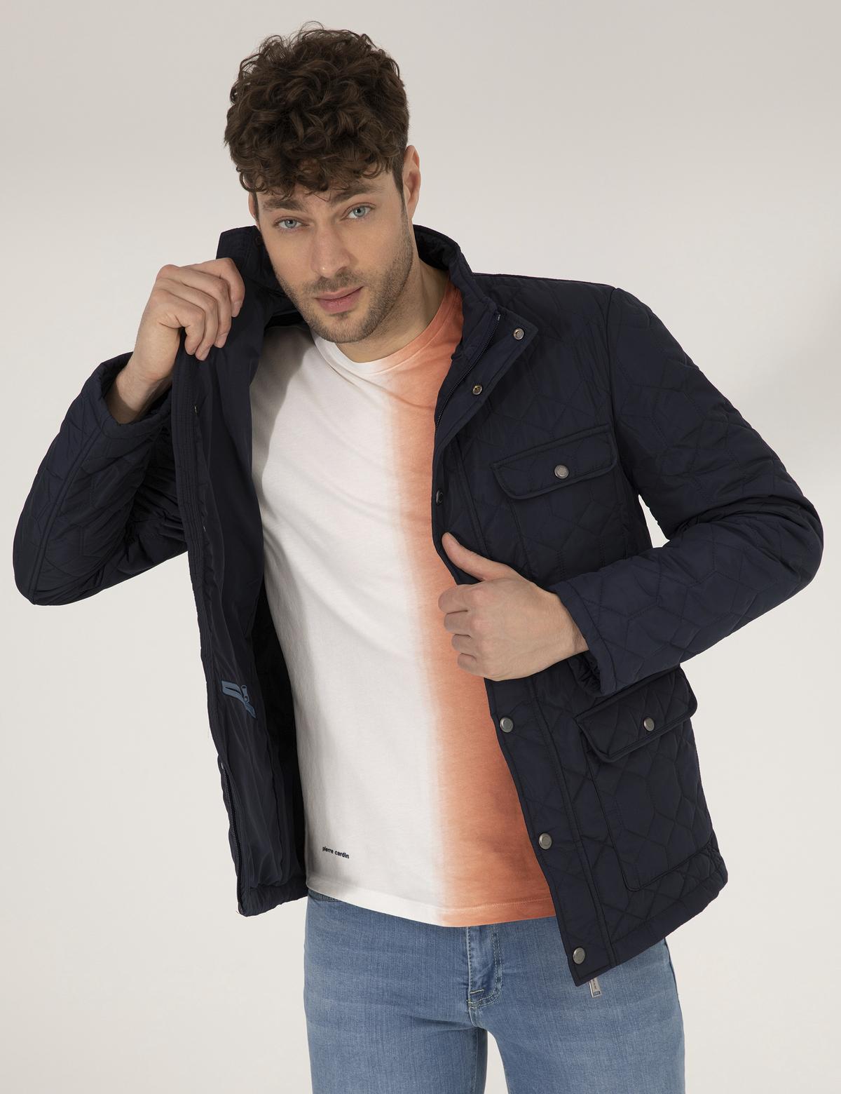 Lacivert Kapitoneli Mevsimlik Mont