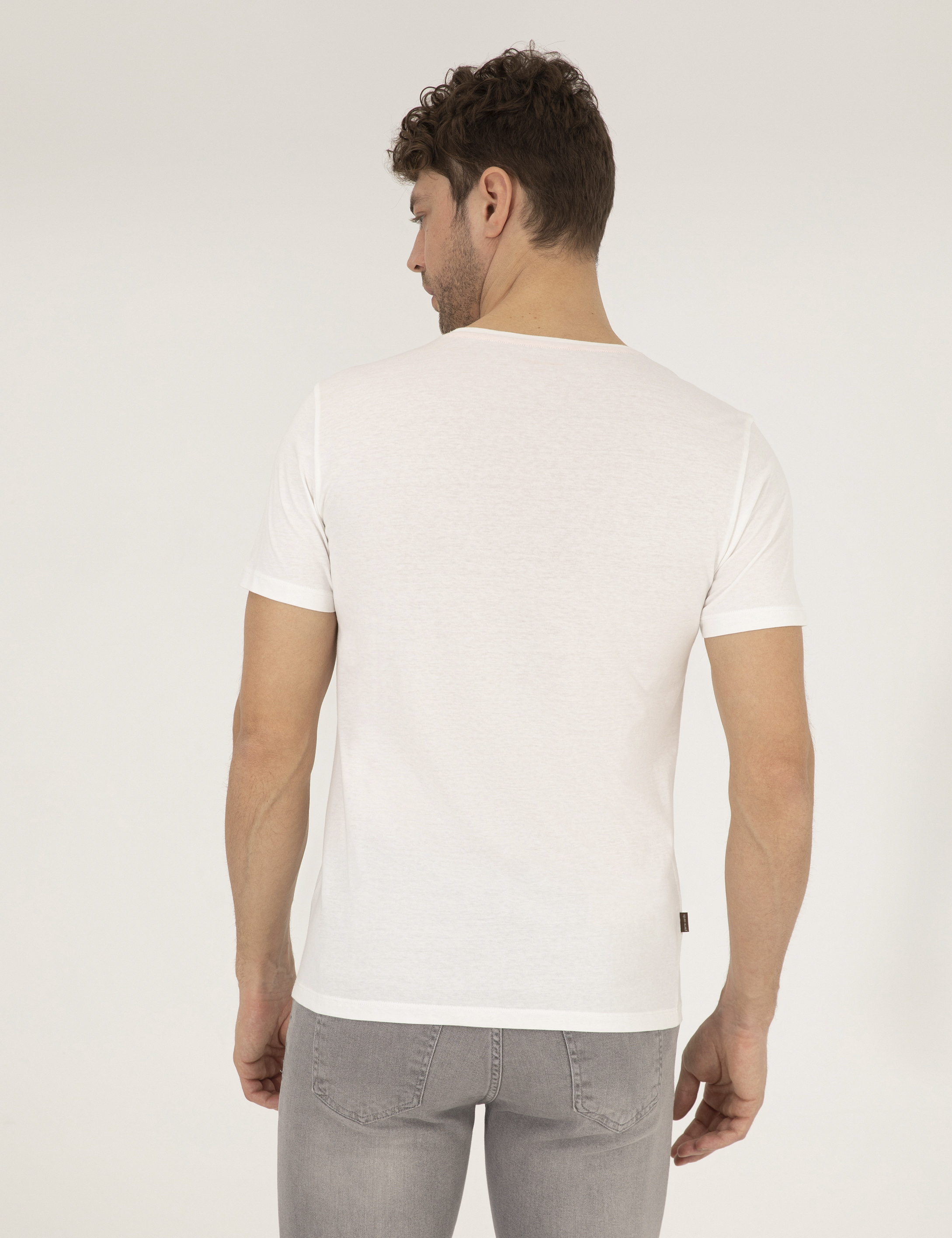 Ekru Slim Fit Baskılı Bisiklet Yaka Tişört - Image 5