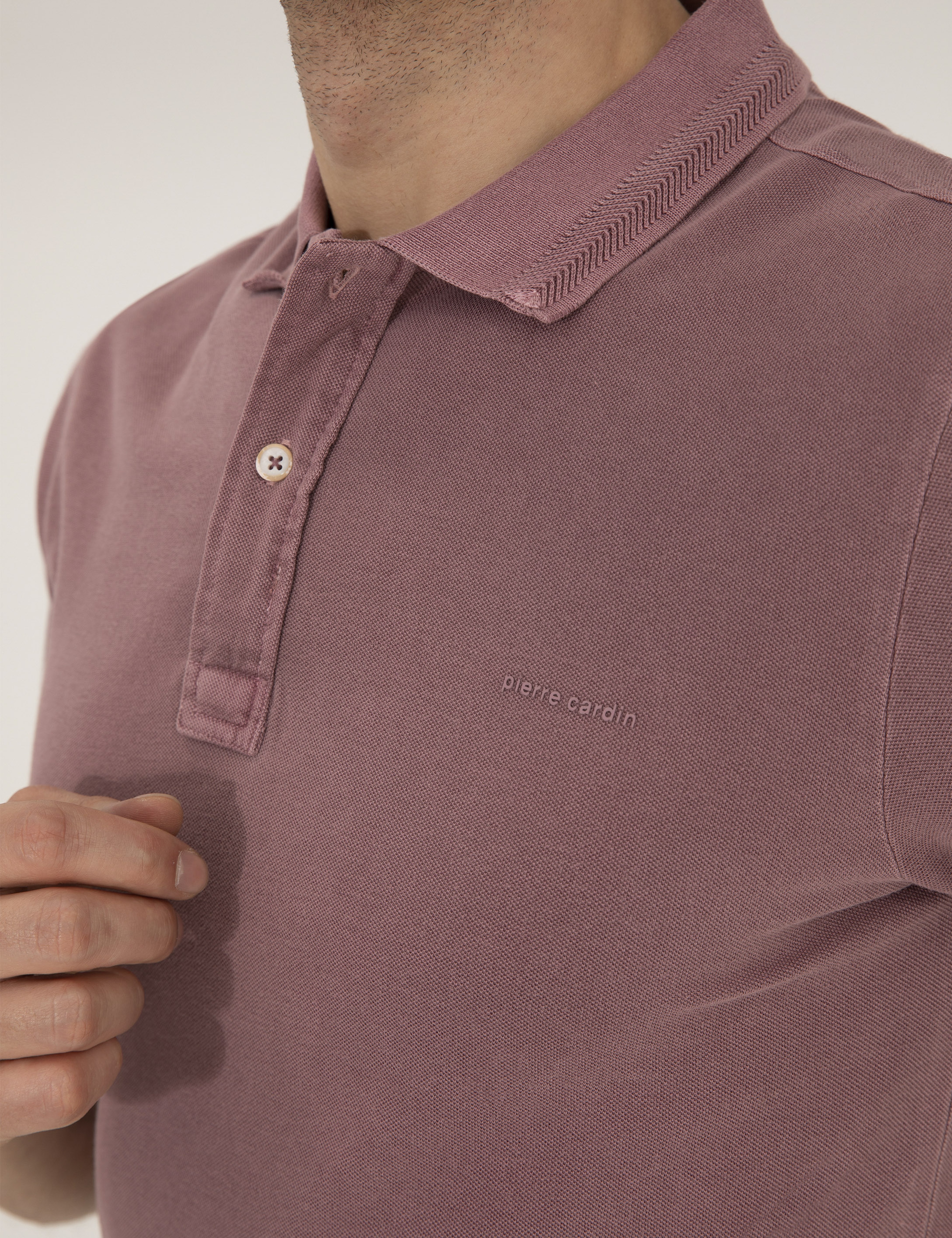 Pembe Dokulu Slim Fit Polo Yaka Tişört