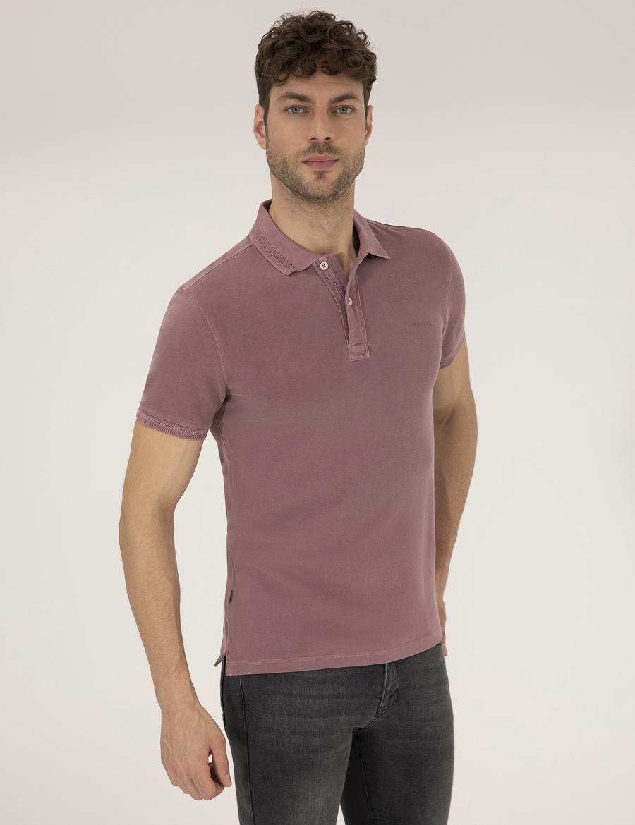 Pembe Dokulu Slim Fit Polo Yaka Tişört