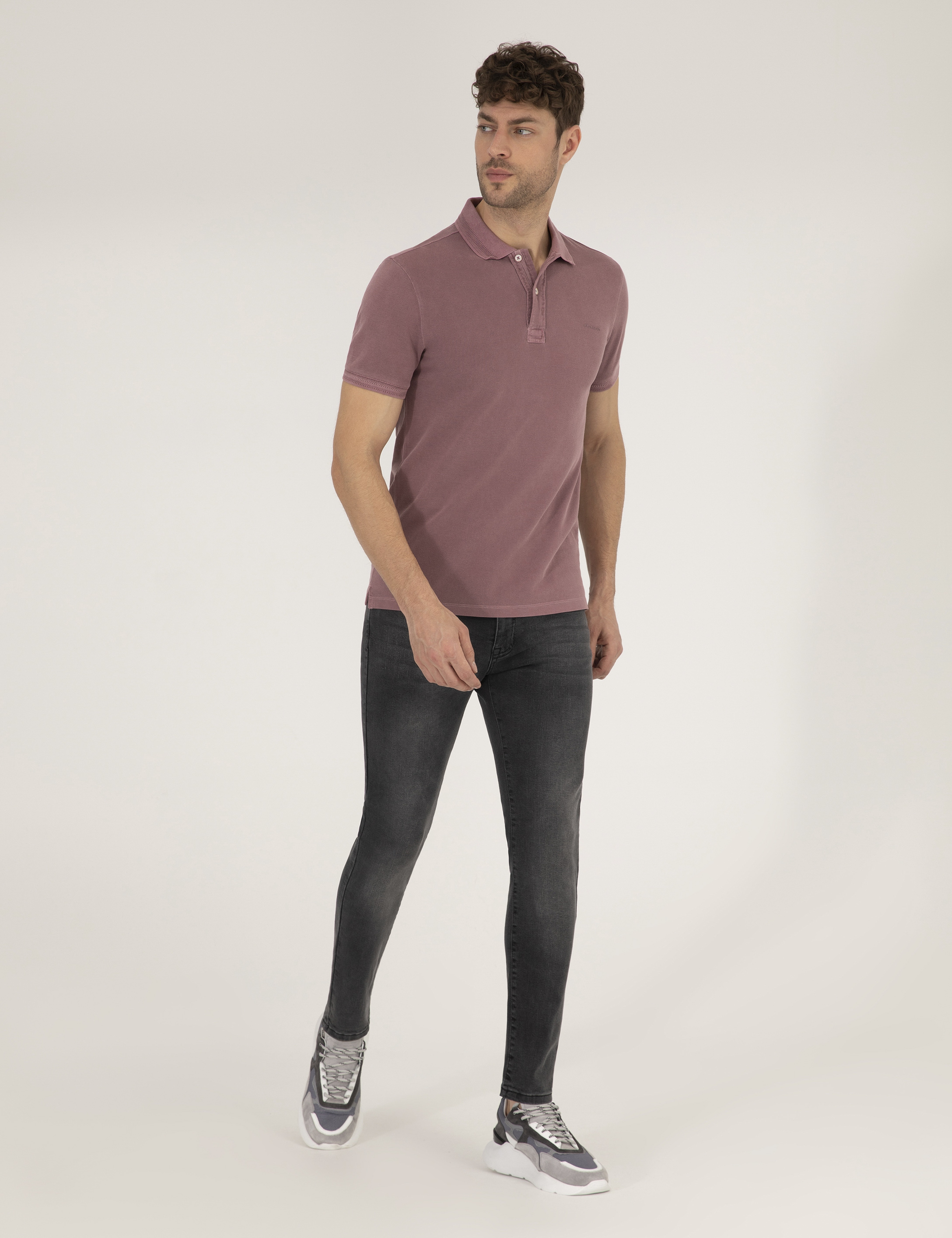 Pembe Dokulu Slim Fit Polo Yaka Tişört